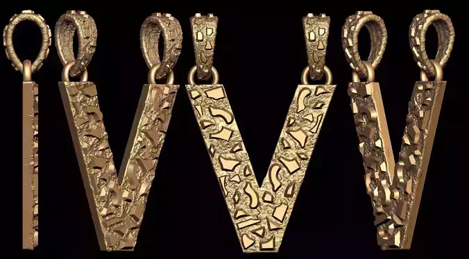 V LETTER INITIAL NUGGET PENDANT