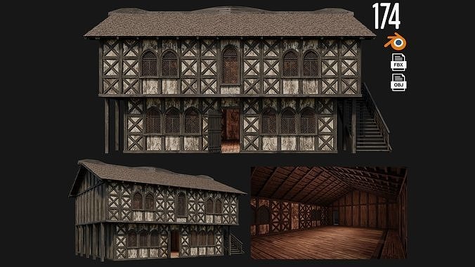 Old Medieval House Building 4K Textures GameReady 174 Low-poly 3D model