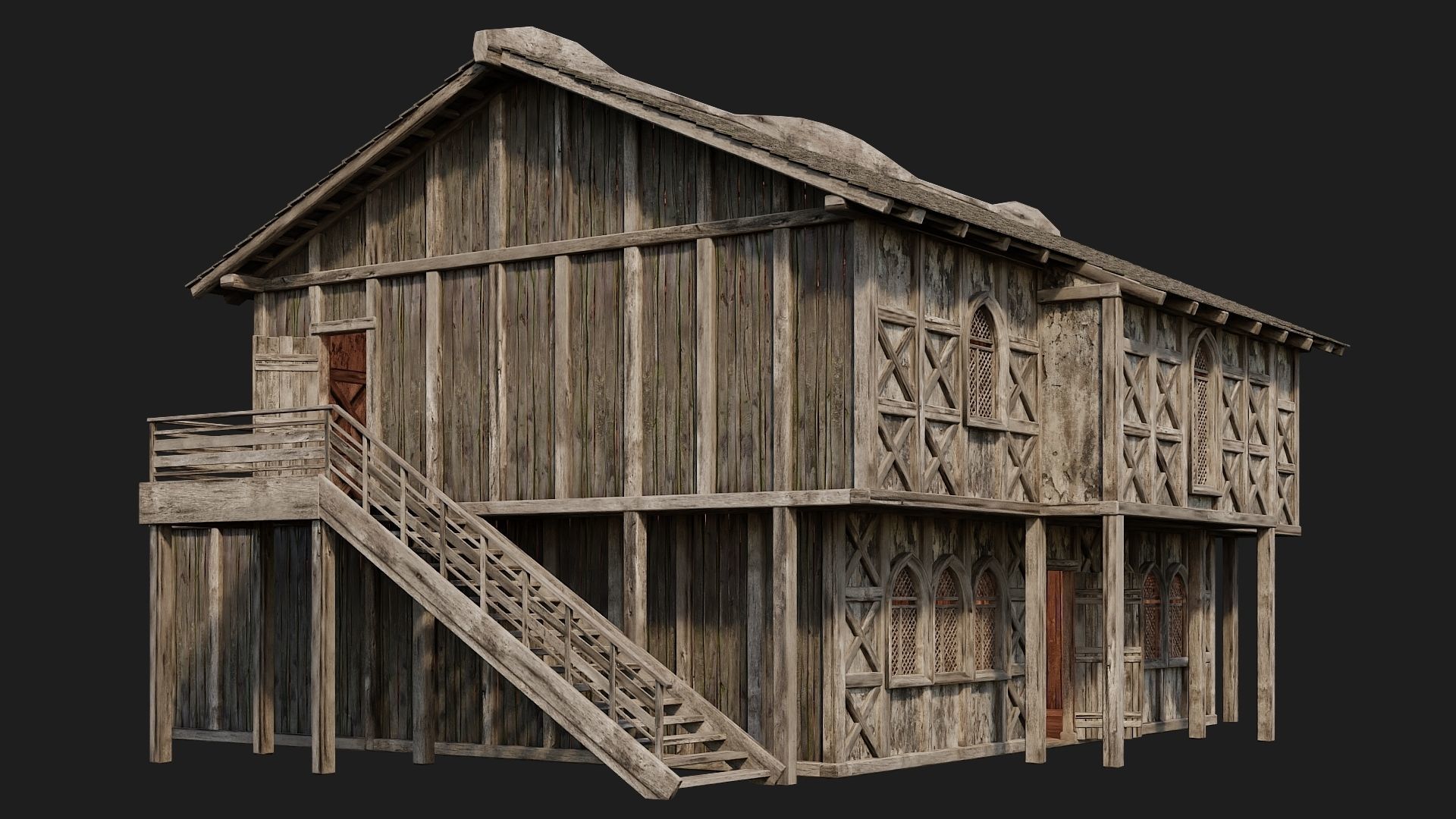 Old Medieval House Building 4K Textures GameReady 176 Low-poly 3D model_4
