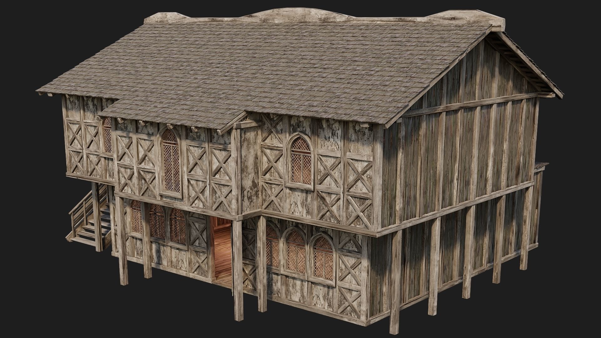 Old Medieval House Building 4K Textures GameReady 176 Low-poly 3D model_11