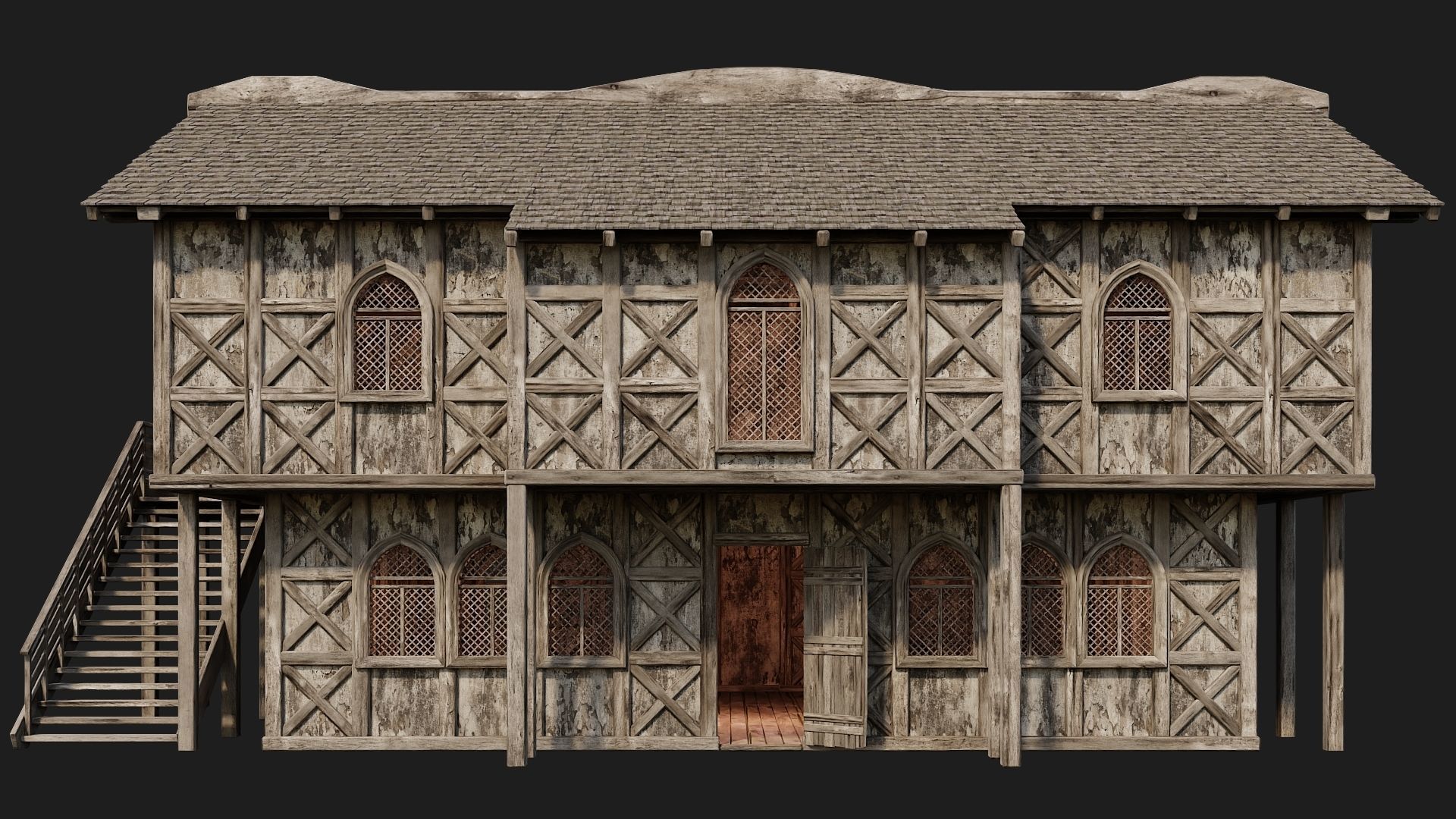 Old Medieval House Building 4K Textures GameReady 176 Low-poly 3D model_3