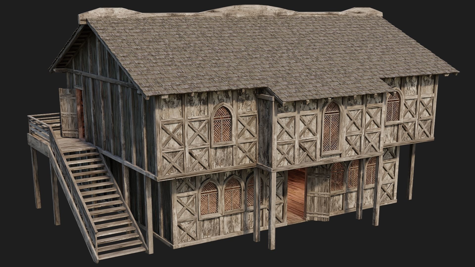 Old Medieval House Building 4K Textures GameReady 176 Low-poly 3D model_1