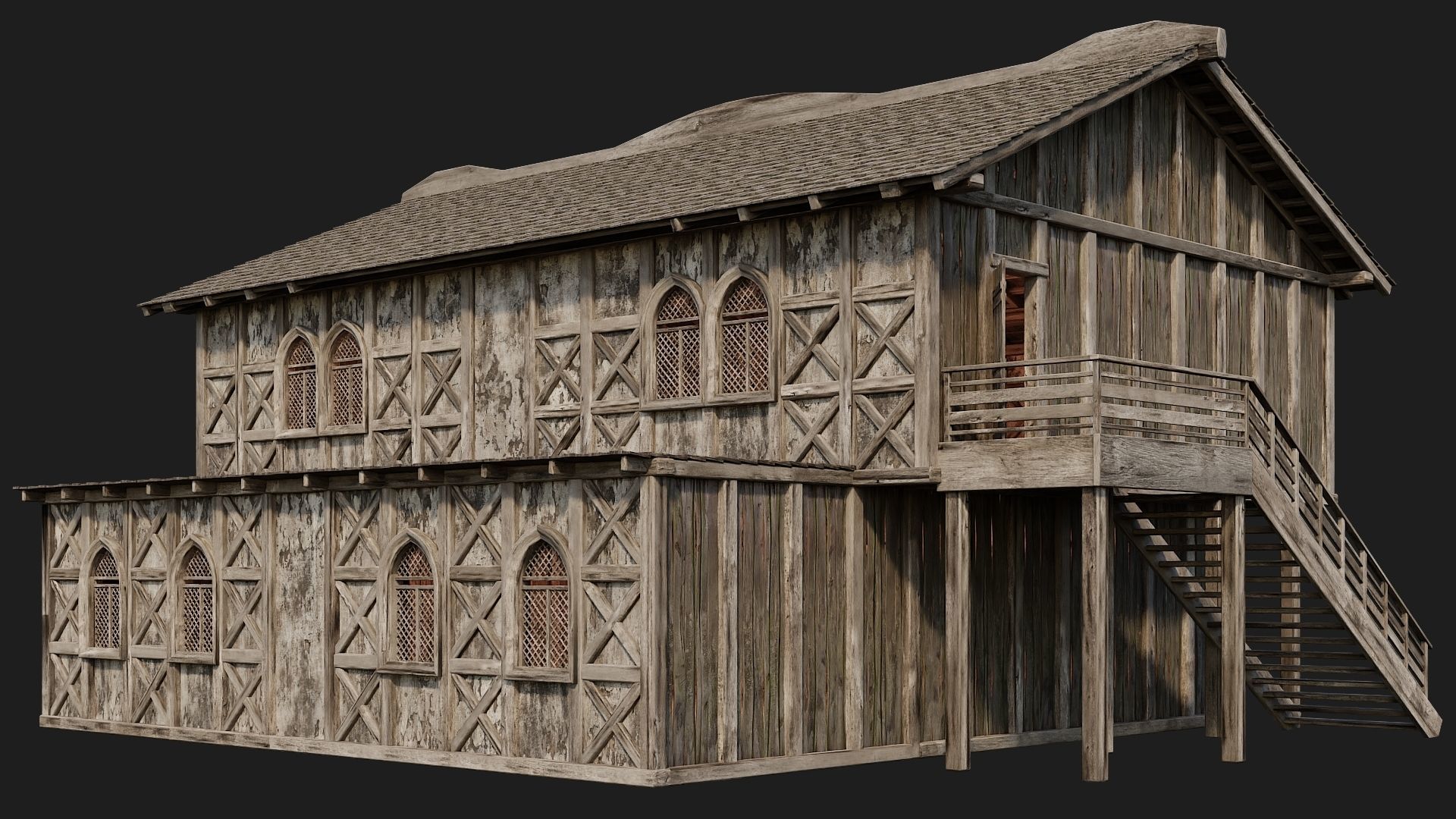 Old Medieval House Building 4K Textures GameReady 176 Low-poly 3D model_10