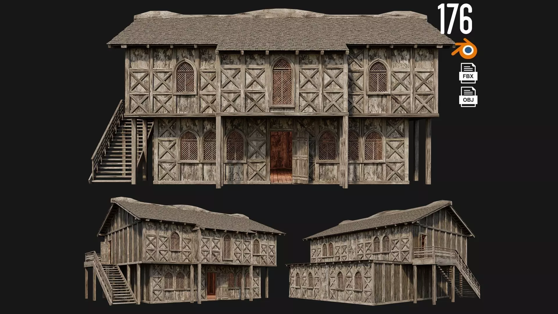Old Medieval House Building 4K Textures GameReady 176 Low-poly 3D model_0