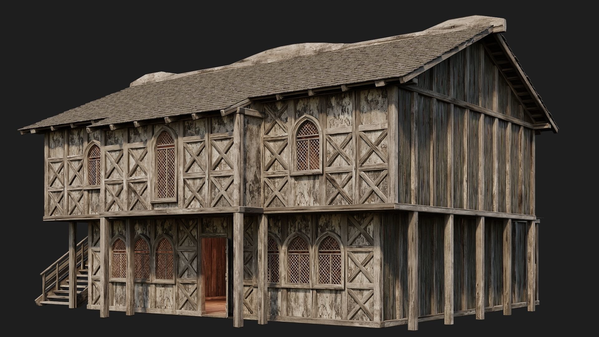 Old Medieval House Building 4K Textures GameReady 176 Low-poly 3D model_8