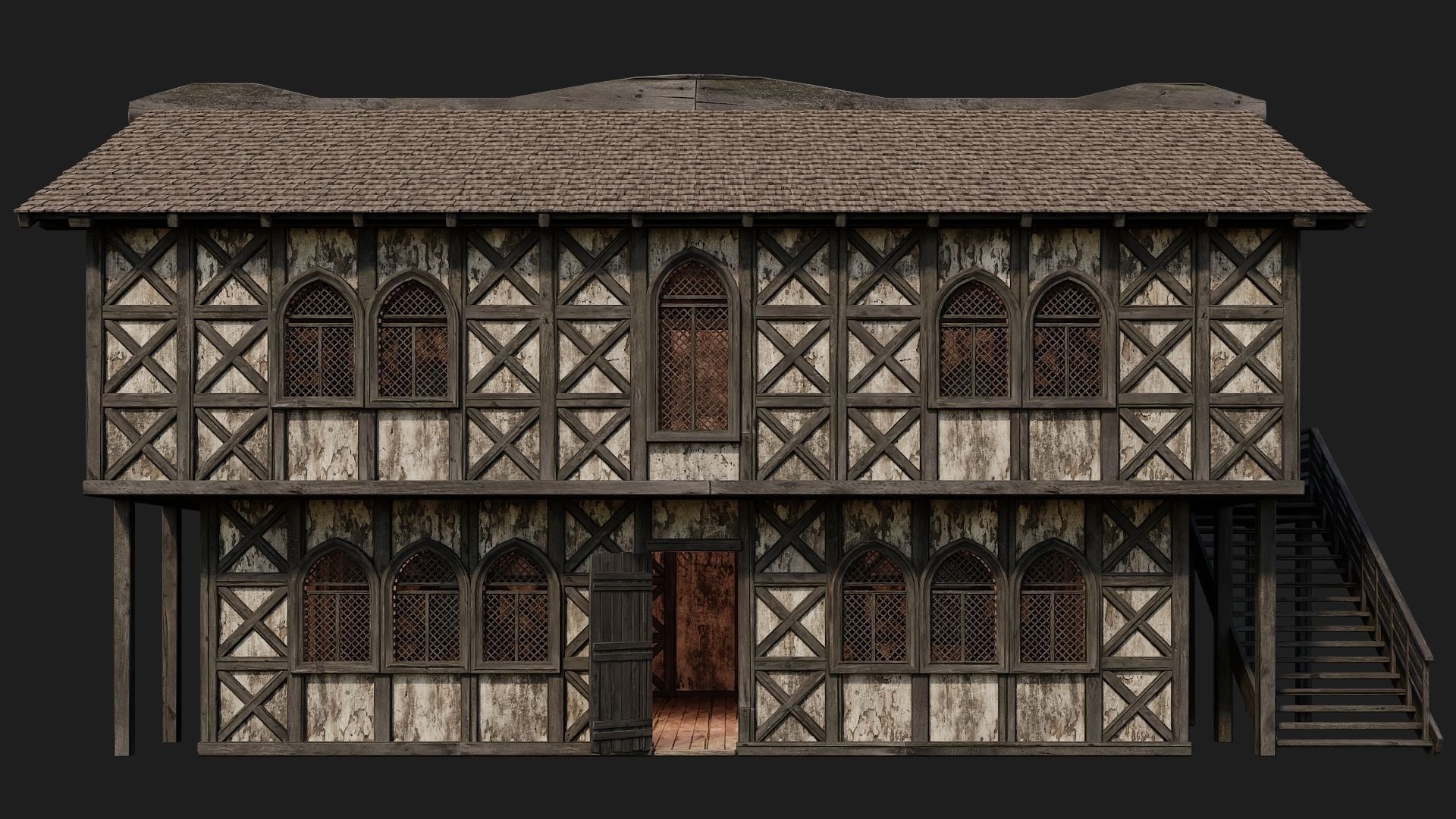 4 Old Medieval Houses Pack 4K Textures GameReady 173 to 176 Low-poly 3D model_26