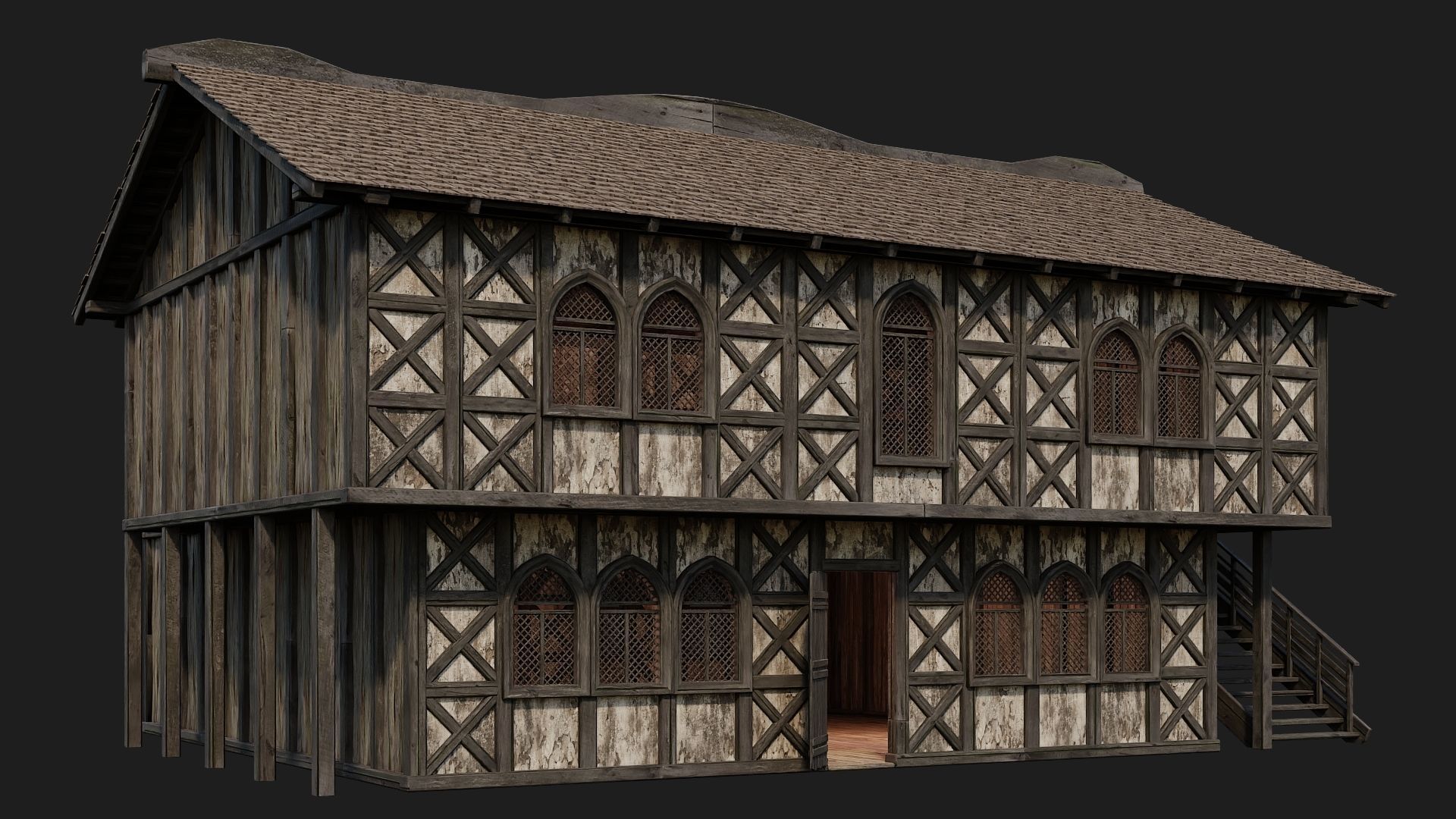 4 Old Medieval Houses Pack 4K Textures GameReady 173 to 176 Low-poly 3D model_6