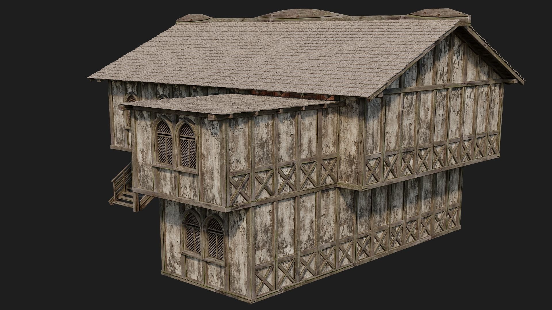 4 Old Medieval Houses Pack 4K Textures GameReady 173 to 176 Low-poly 3D model_40