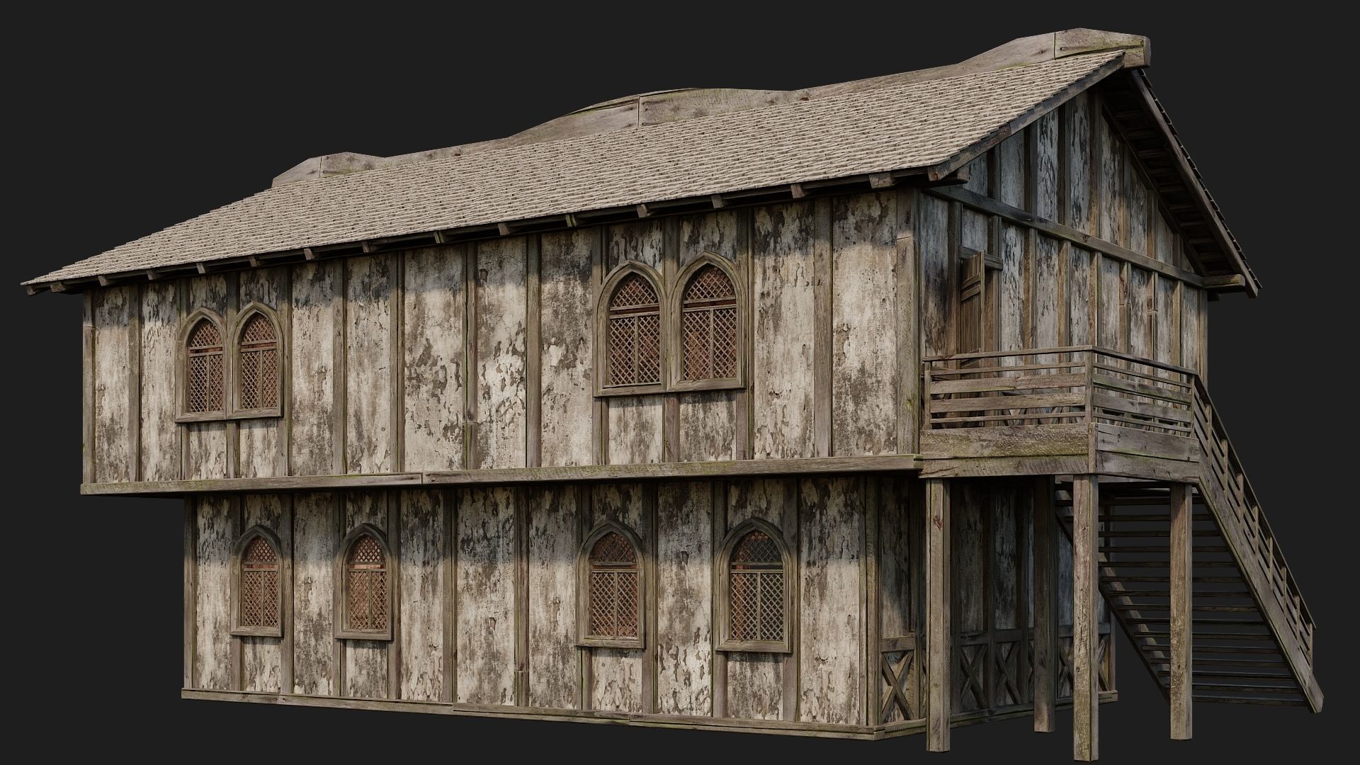 4 Old Medieval Houses Pack 4K Textures GameReady 173 to 176 Low-poly 3D model_14