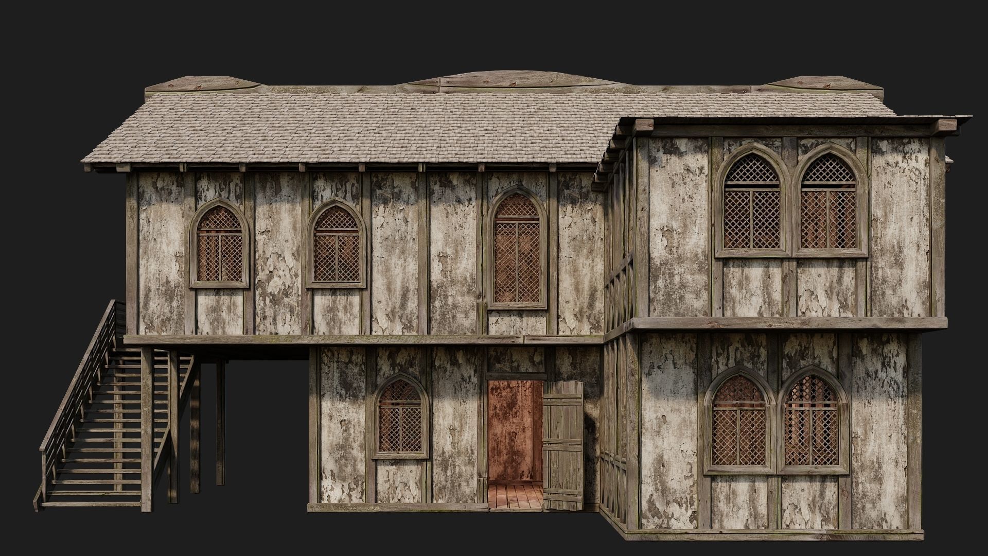 4 Old Medieval Houses Pack 4K Textures GameReady 173 to 176 Low-poly 3D model_37
