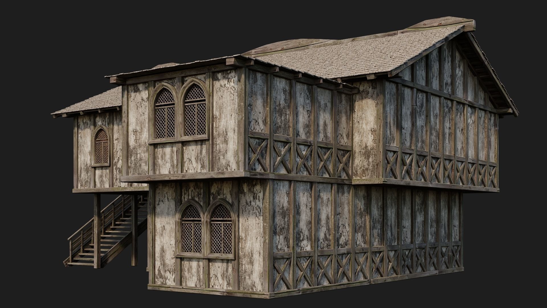 4 Old Medieval Houses Pack 4K Textures GameReady 173 to 176 Low-poly 3D model_34