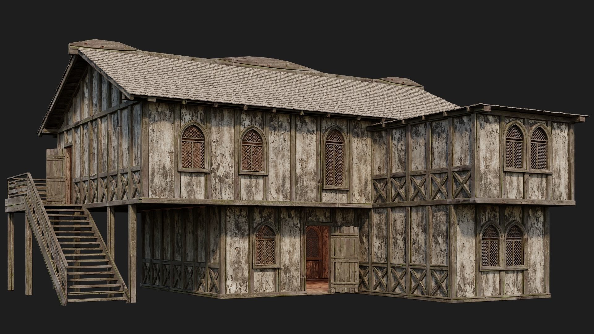 4 Old Medieval Houses Pack 4K Textures GameReady 173 to 176 Low-poly 3D model_7