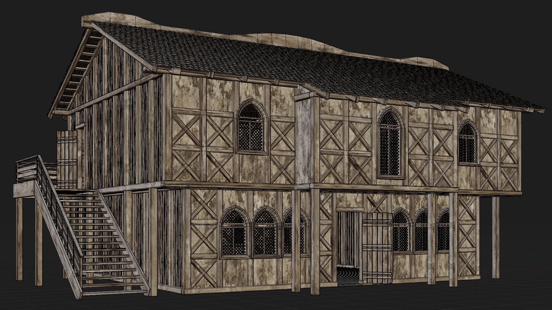 4 Old Medieval Houses Pack 4K Textures GameReady 173 to 176 Low-poly 3D model_44