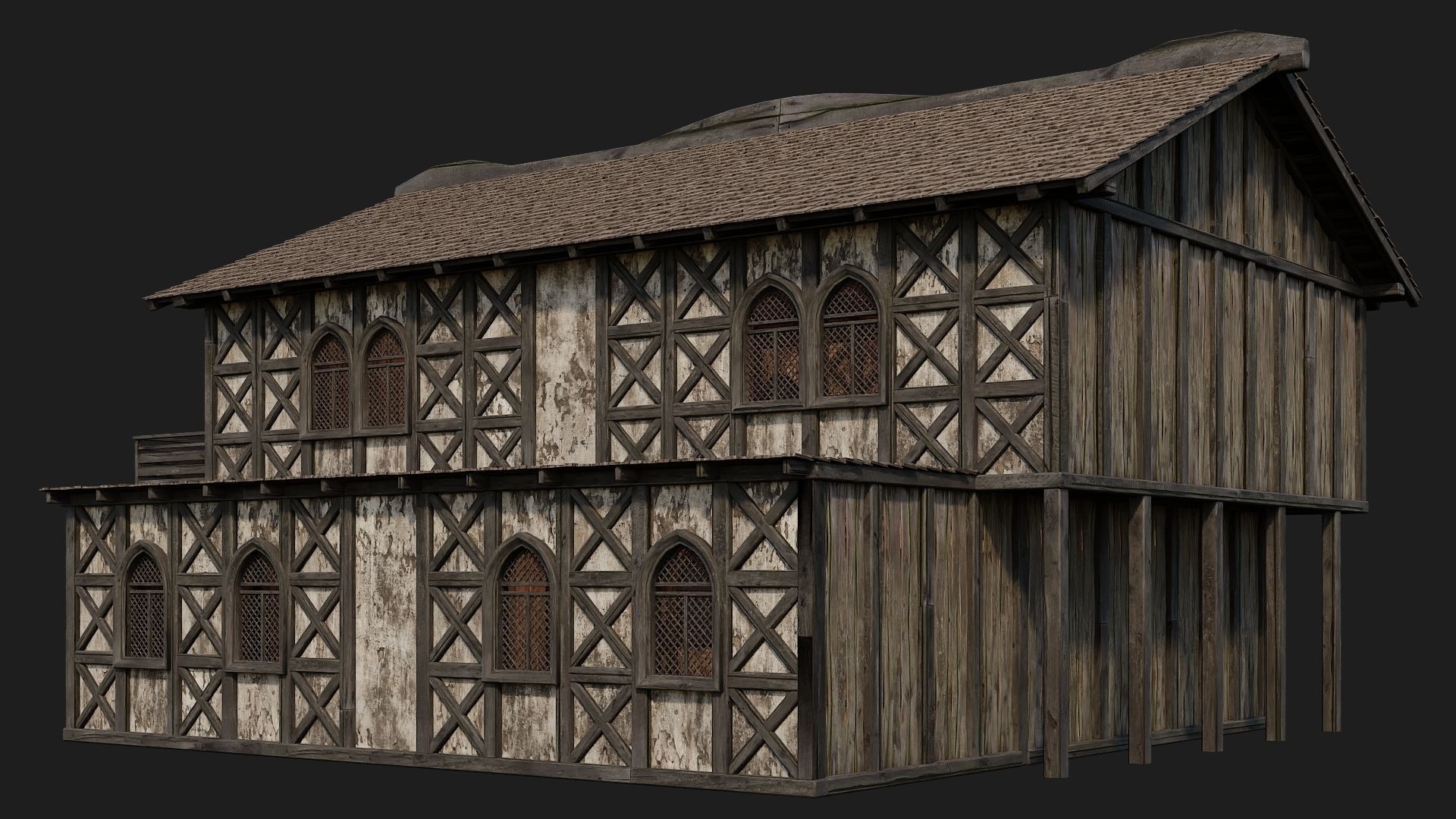 4 Old Medieval Houses Pack 4K Textures GameReady 173 to 176 Low-poly 3D model_25