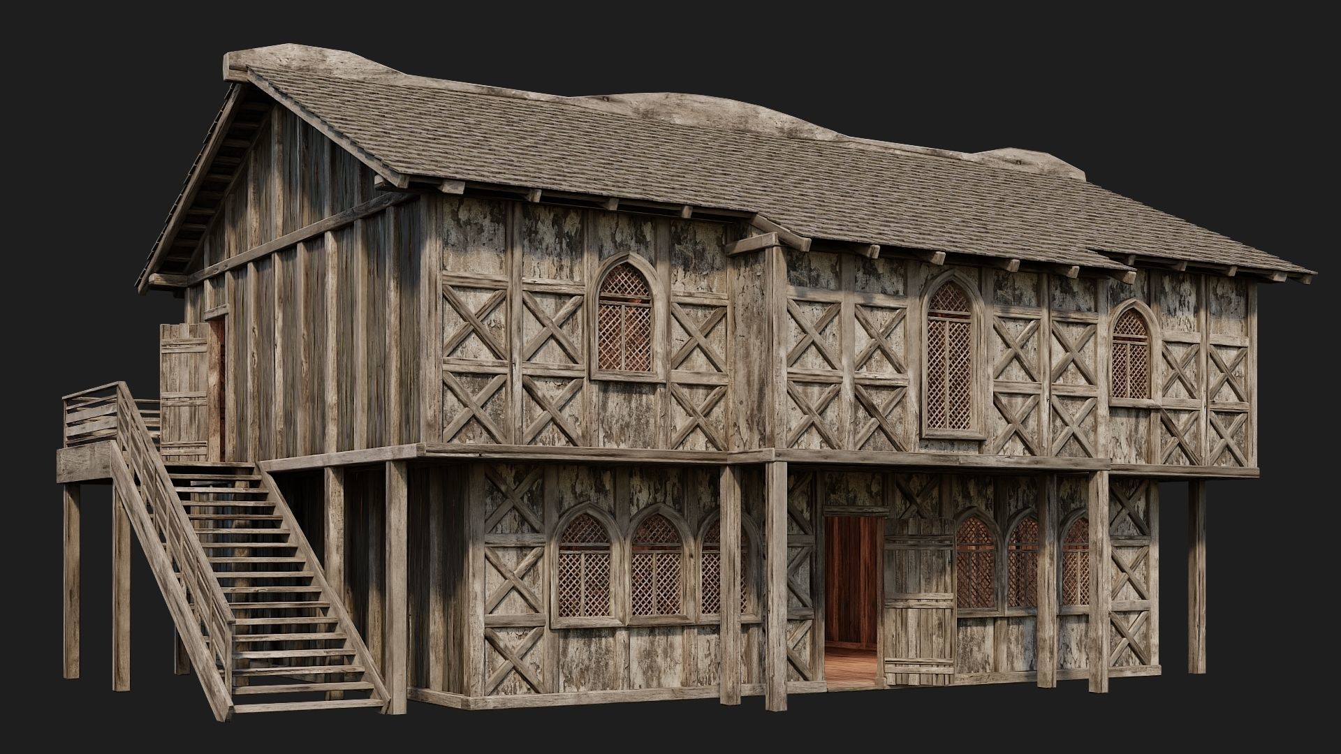 4 Old Medieval Houses Pack 4K Textures GameReady 173 to 176 Low-poly 3D model_8