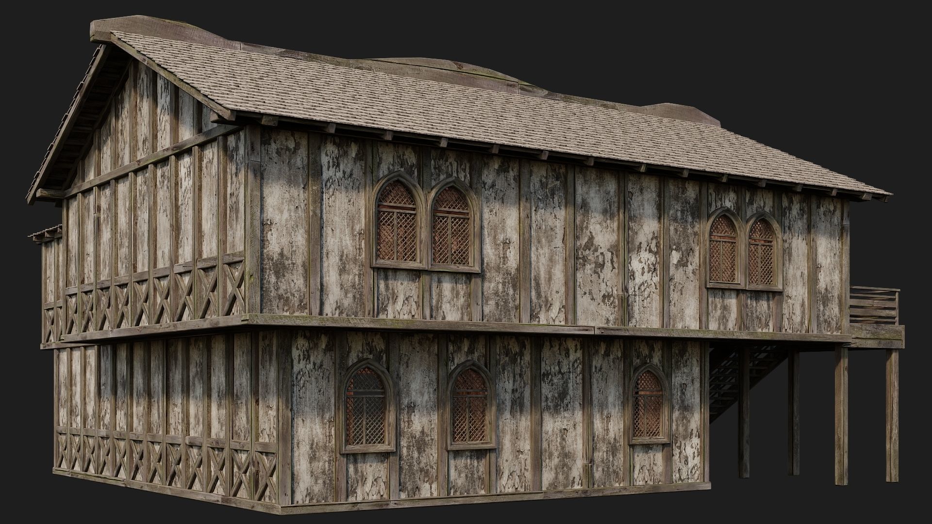 4 Old Medieval Houses Pack 4K Textures GameReady 173 to 176 Low-poly 3D model_35