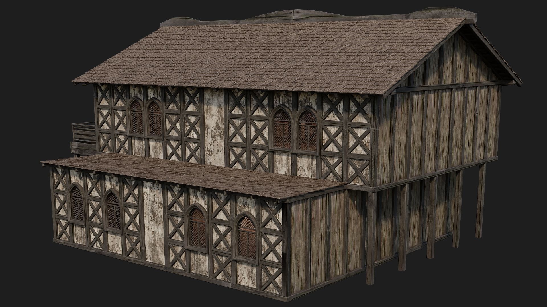 4 Old Medieval Houses Pack 4K Textures GameReady 173 to 176 Low-poly 3D model_20