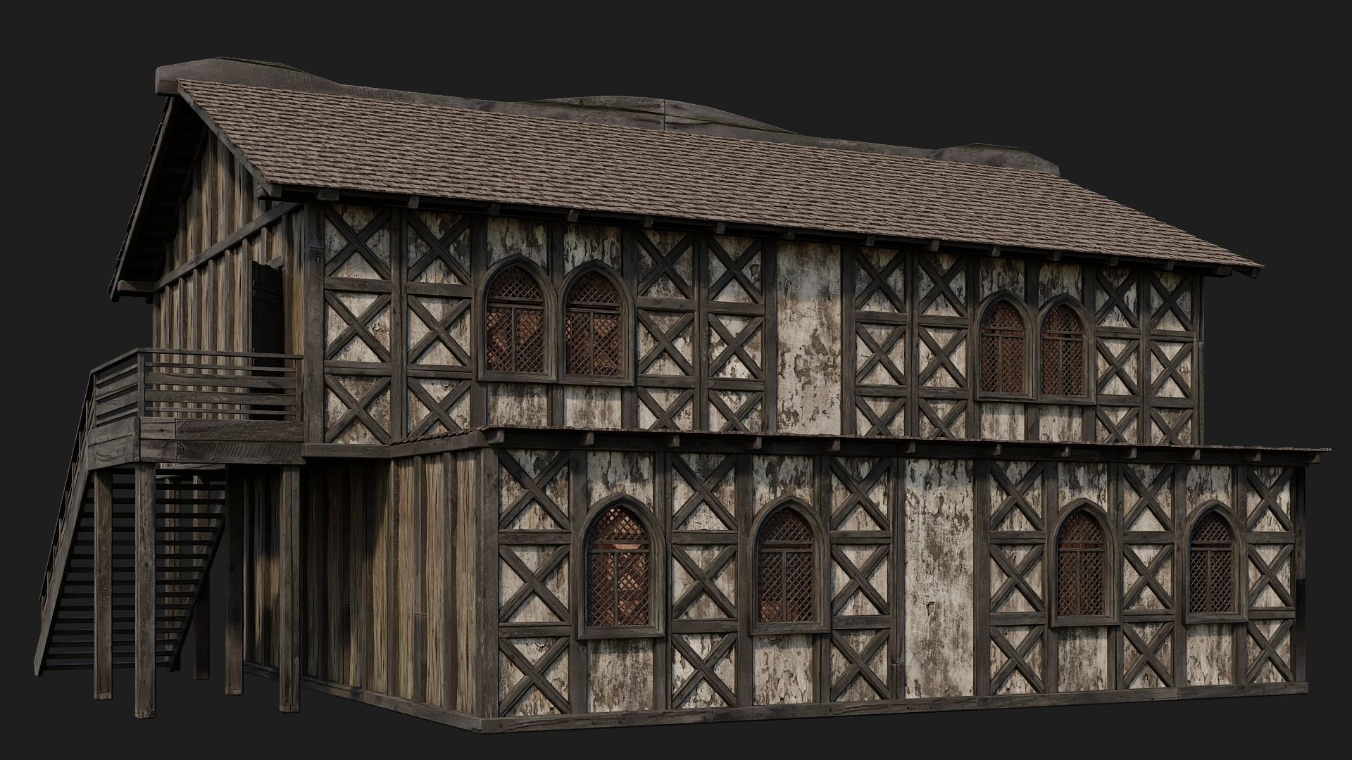 4 Old Medieval Houses Pack 4K Textures GameReady 173 to 176 Low-poly 3D model_24