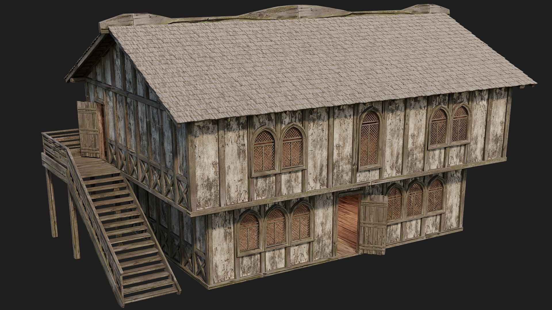 4 Old Medieval Houses Pack 4K Textures GameReady 173 to 176 Low-poly 3D model_17