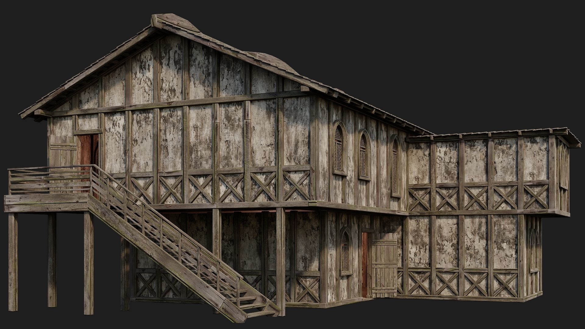 4 Old Medieval Houses Pack 4K Textures GameReady 173 to 176 Low-poly 3D model_38