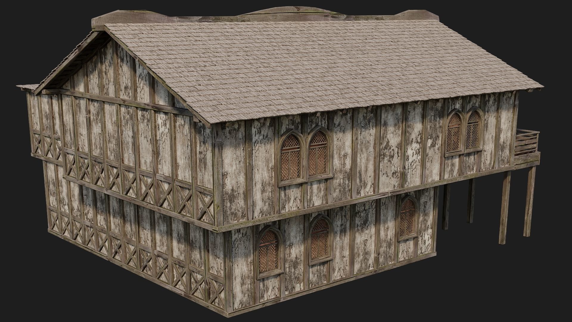 4 Old Medieval Houses Pack 4K Textures GameReady 173 to 176 Low-poly 3D model_41