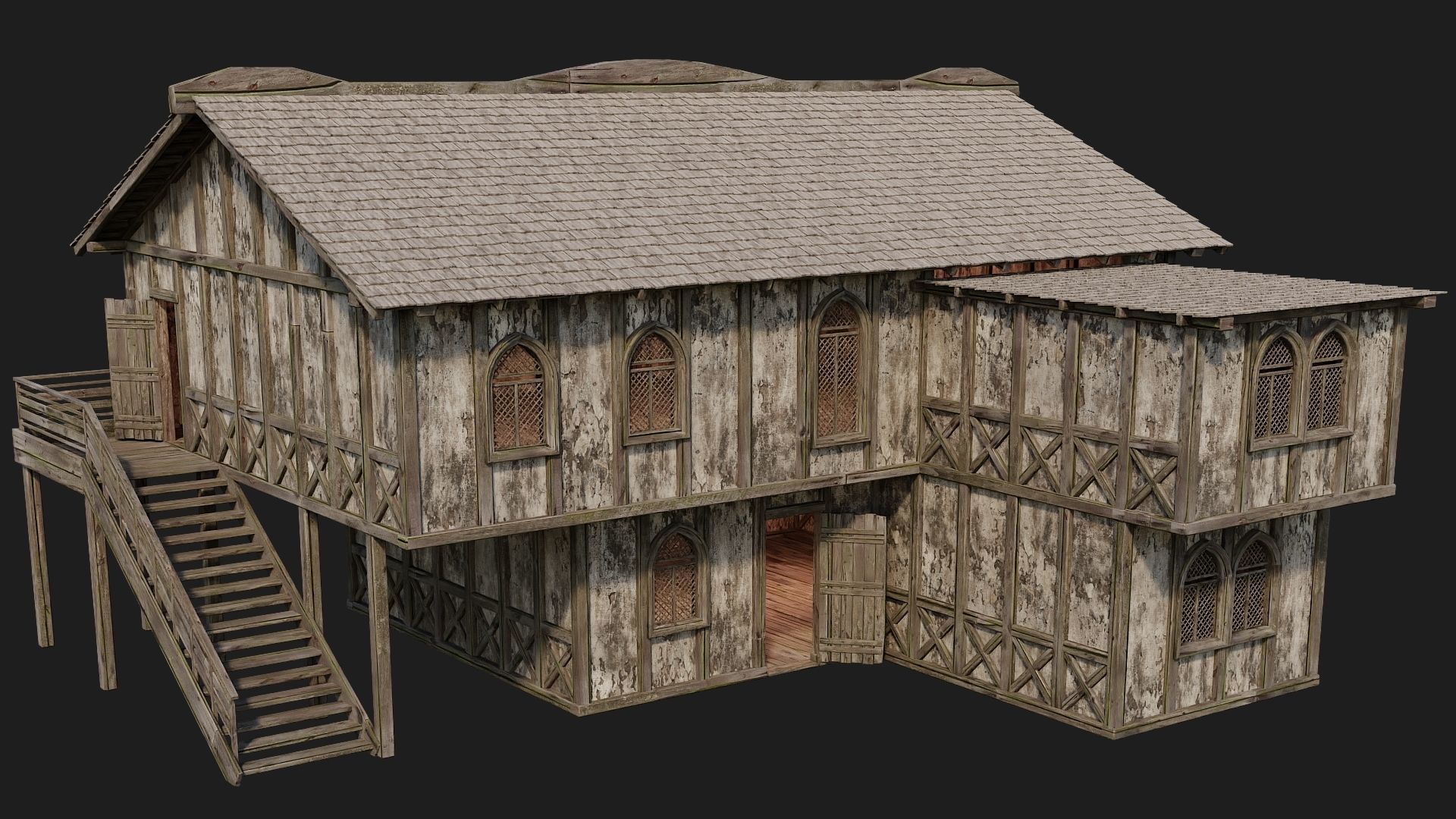 4 Old Medieval Houses Pack 4K Textures GameReady 173 to 176 Low-poly 3D model_39