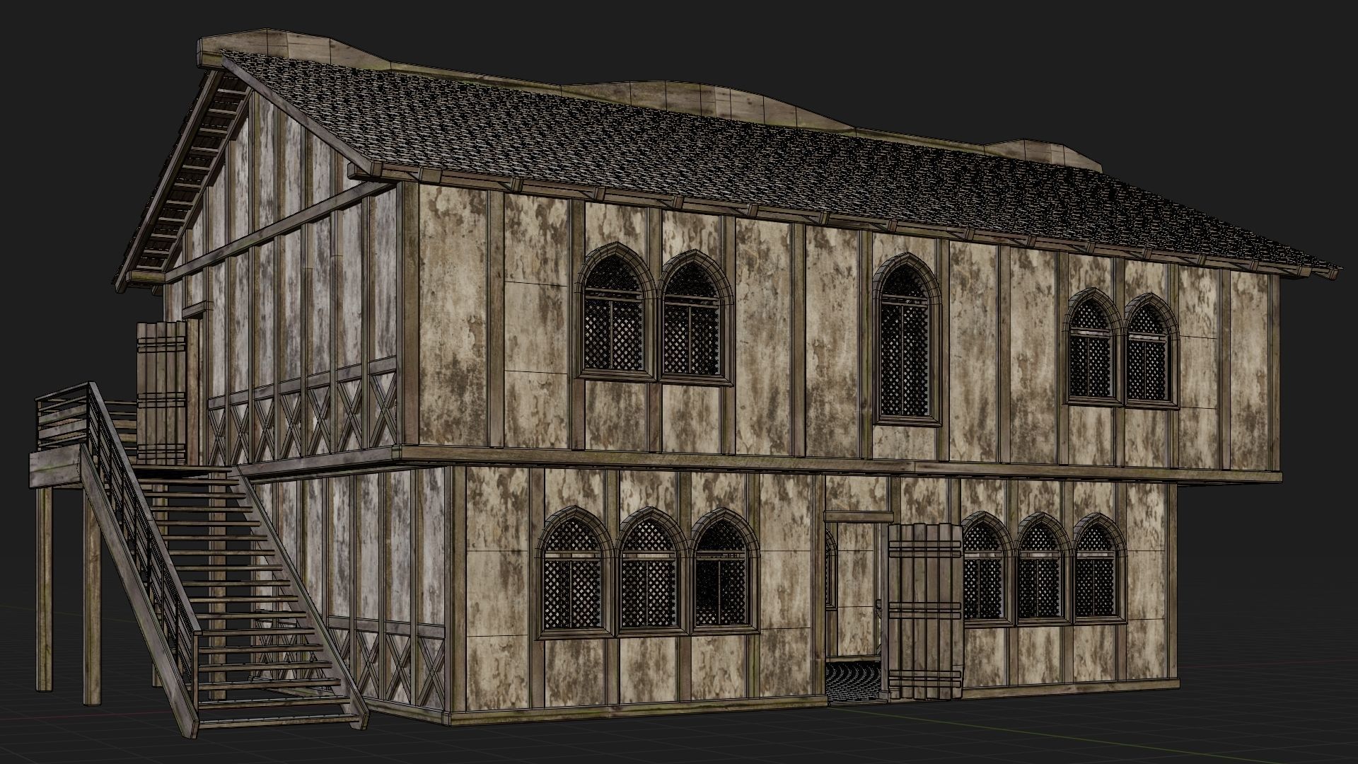 4 Old Medieval Houses Pack 4K Textures GameReady 173 to 176 Low-poly 3D model_10