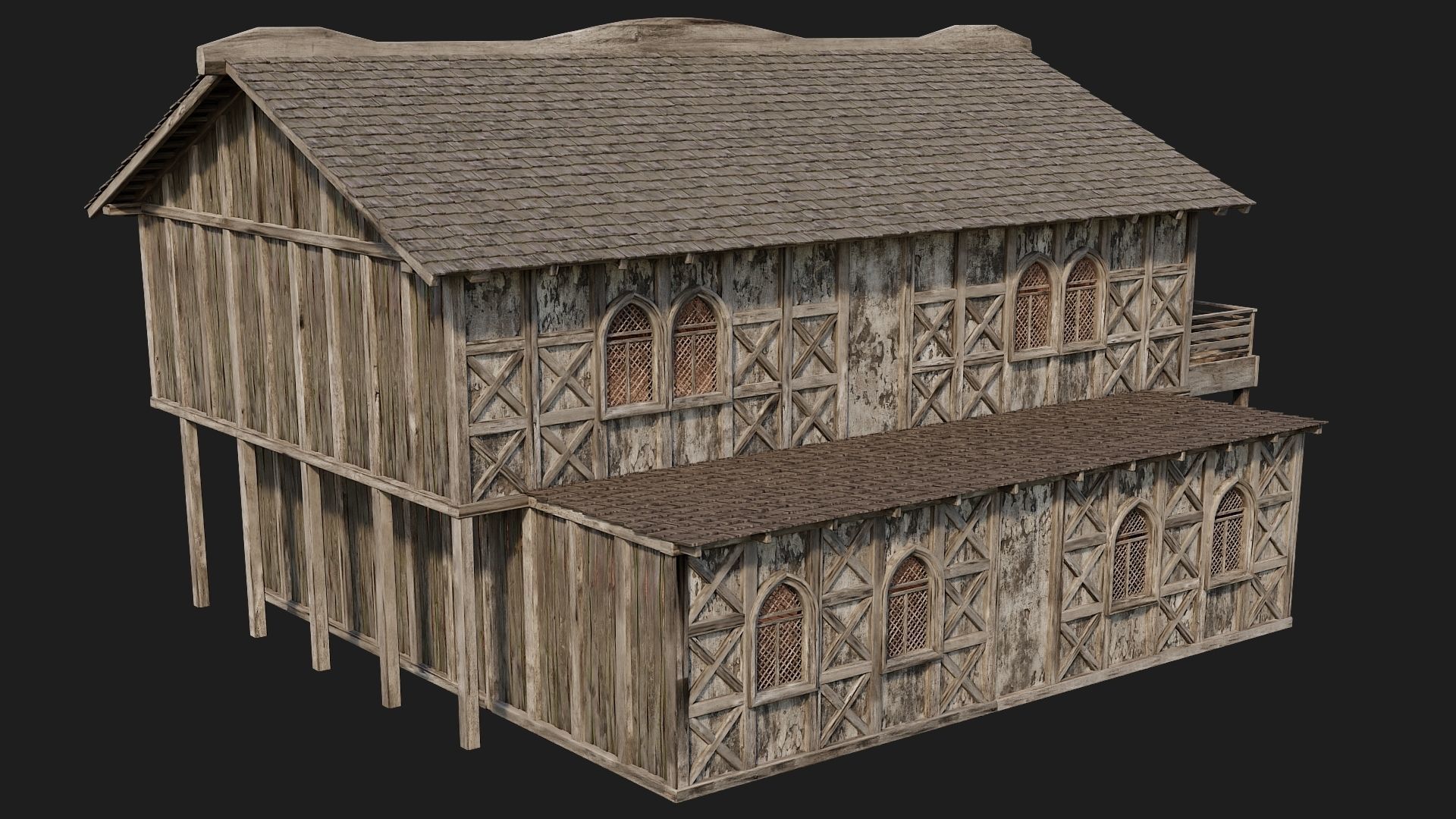 4 Old Medieval Houses Pack 4K Textures GameReady 173 to 176 Low-poly 3D model_52