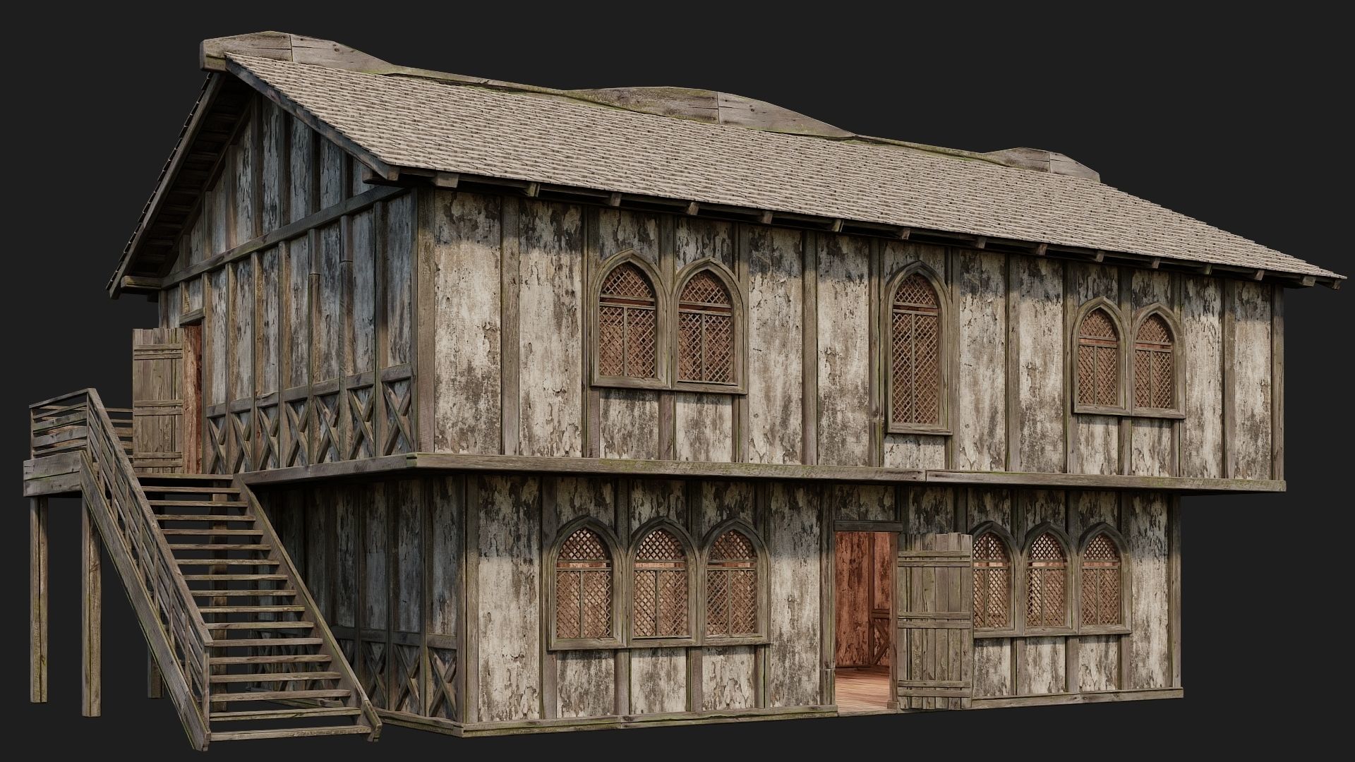 4 Old Medieval Houses Pack 4K Textures GameReady 173 to 176 Low-poly 3D model_5