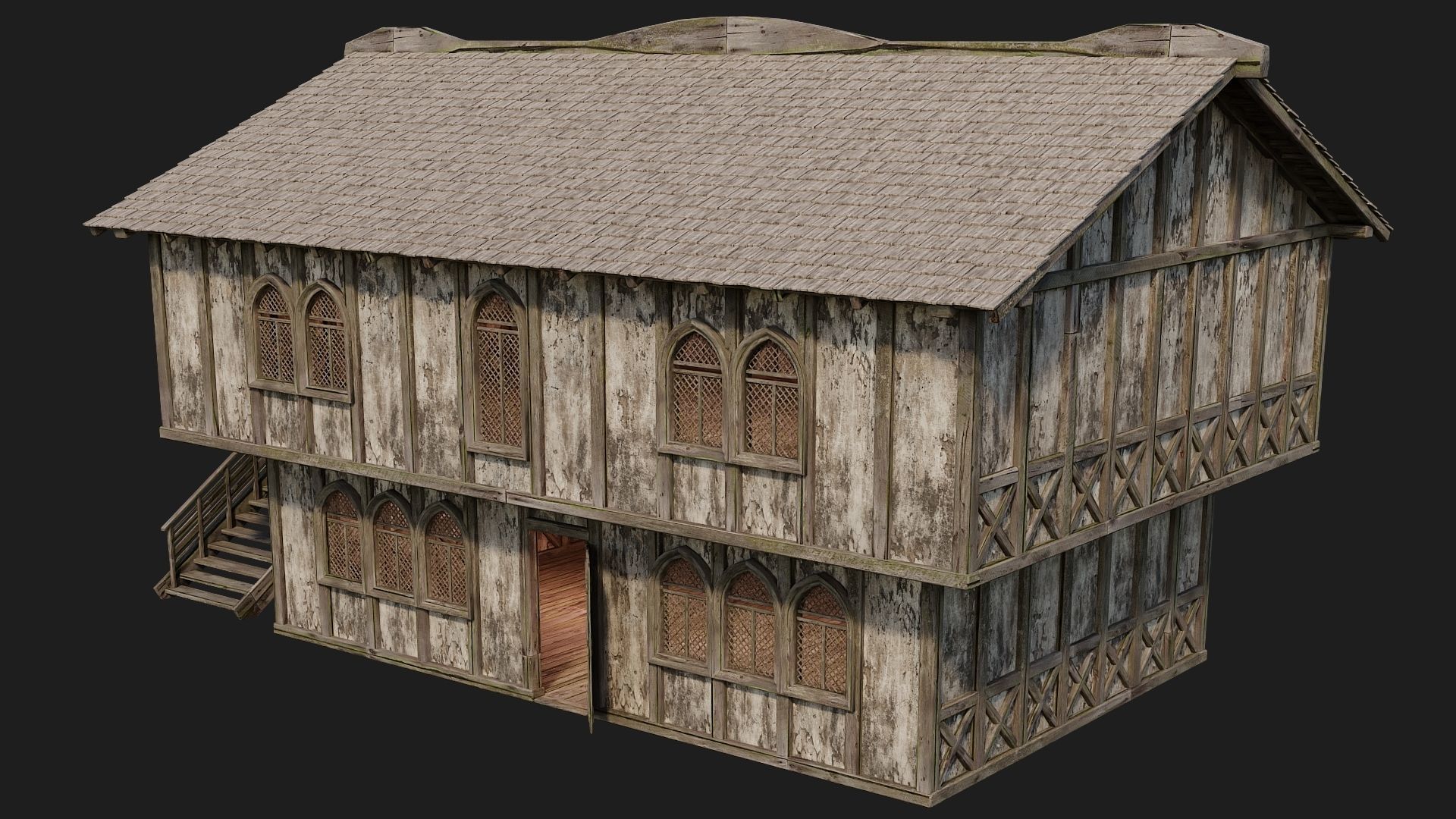 4 Old Medieval Houses Pack 4K Textures GameReady 173 to 176 Low-poly 3D model_18