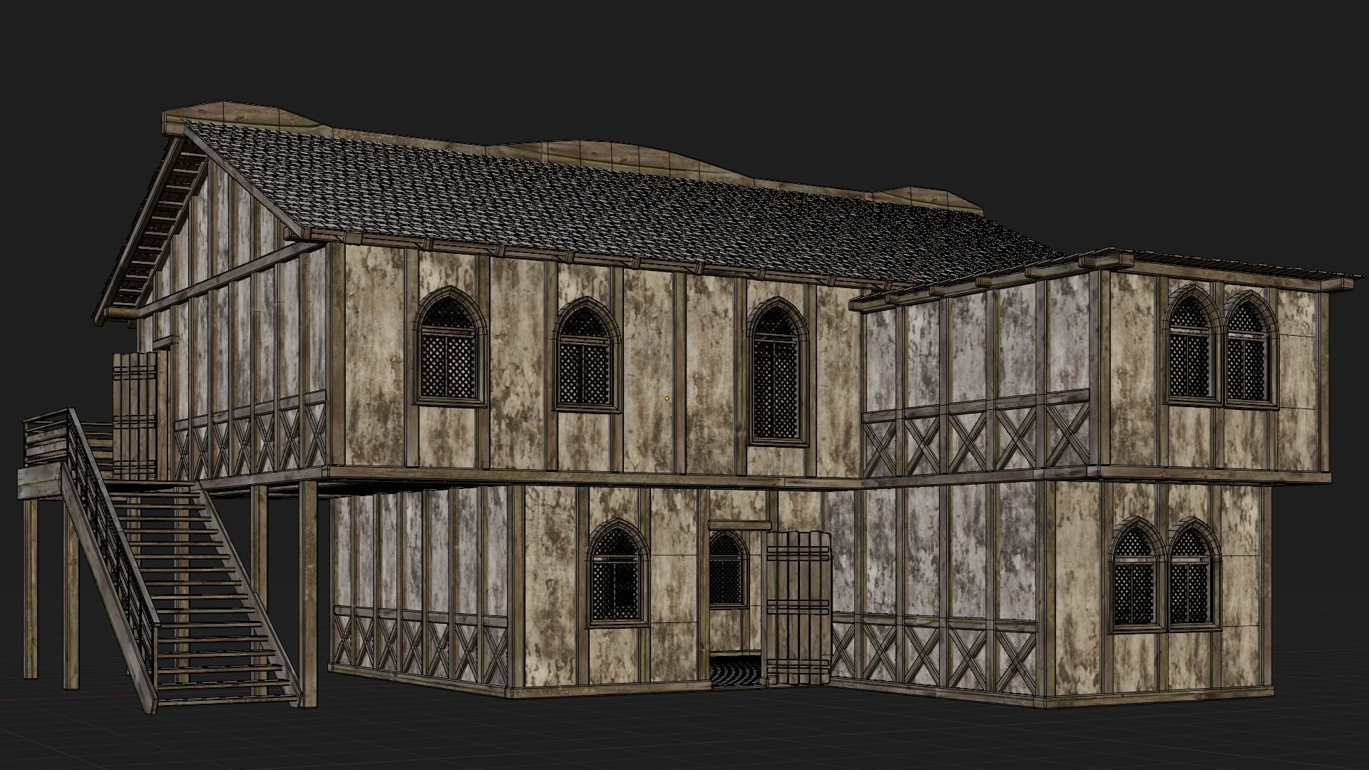 4 Old Medieval Houses Pack 4K Textures GameReady 173 to 176 Low-poly 3D model_33