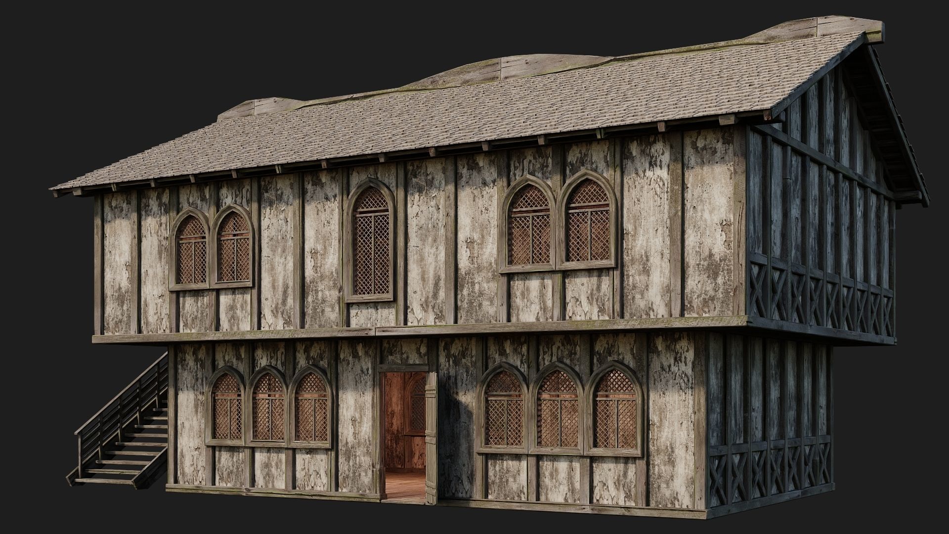 4 Old Medieval Houses Pack 4K Textures GameReady 173 to 176 Low-poly 3D model_12