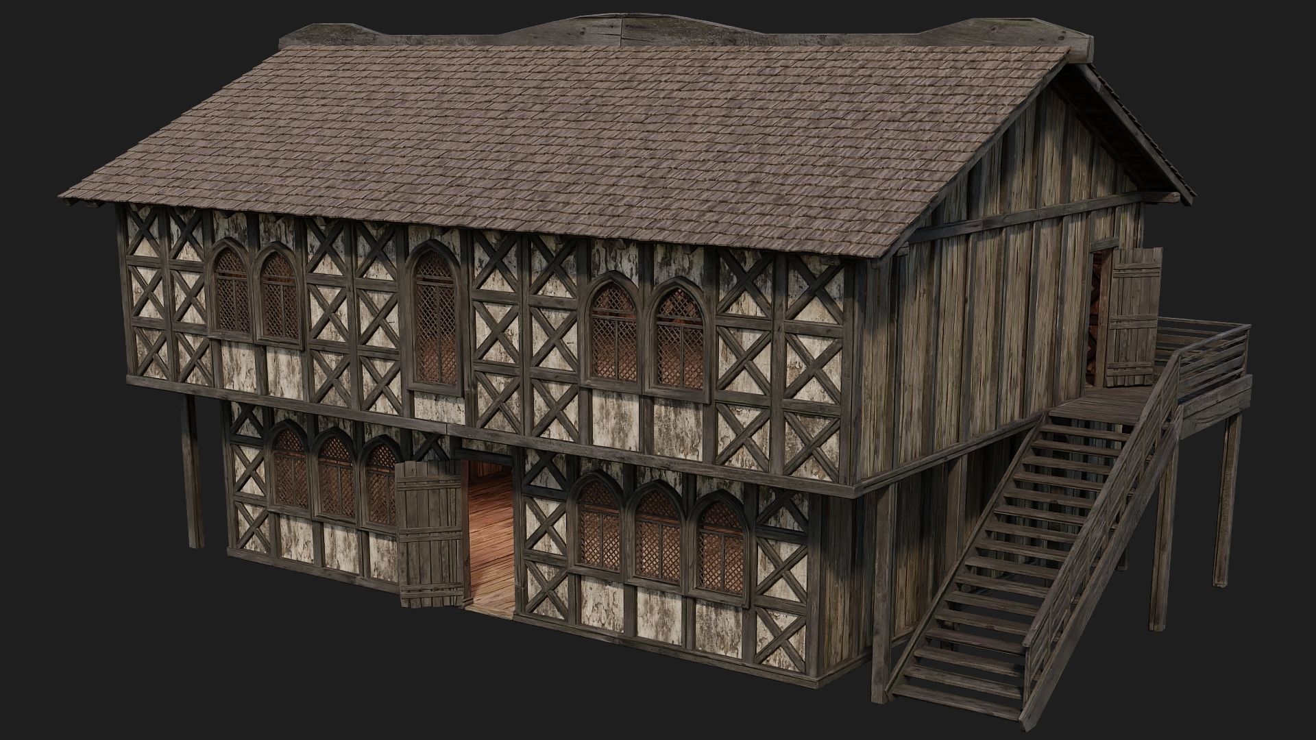 4 Old Medieval Houses Pack 4K Textures GameReady 173 to 176 Low-poly 3D model_29
