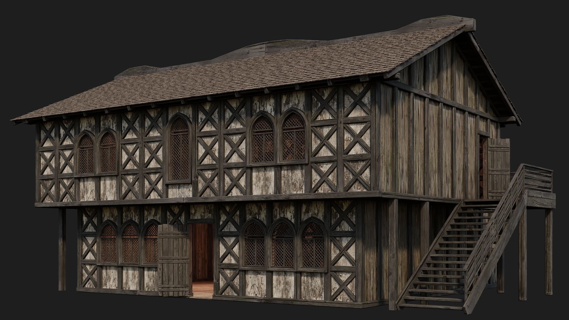 4 Old Medieval Houses Pack 4K Textures GameReady 173 to 176 Low-poly 3D model_23