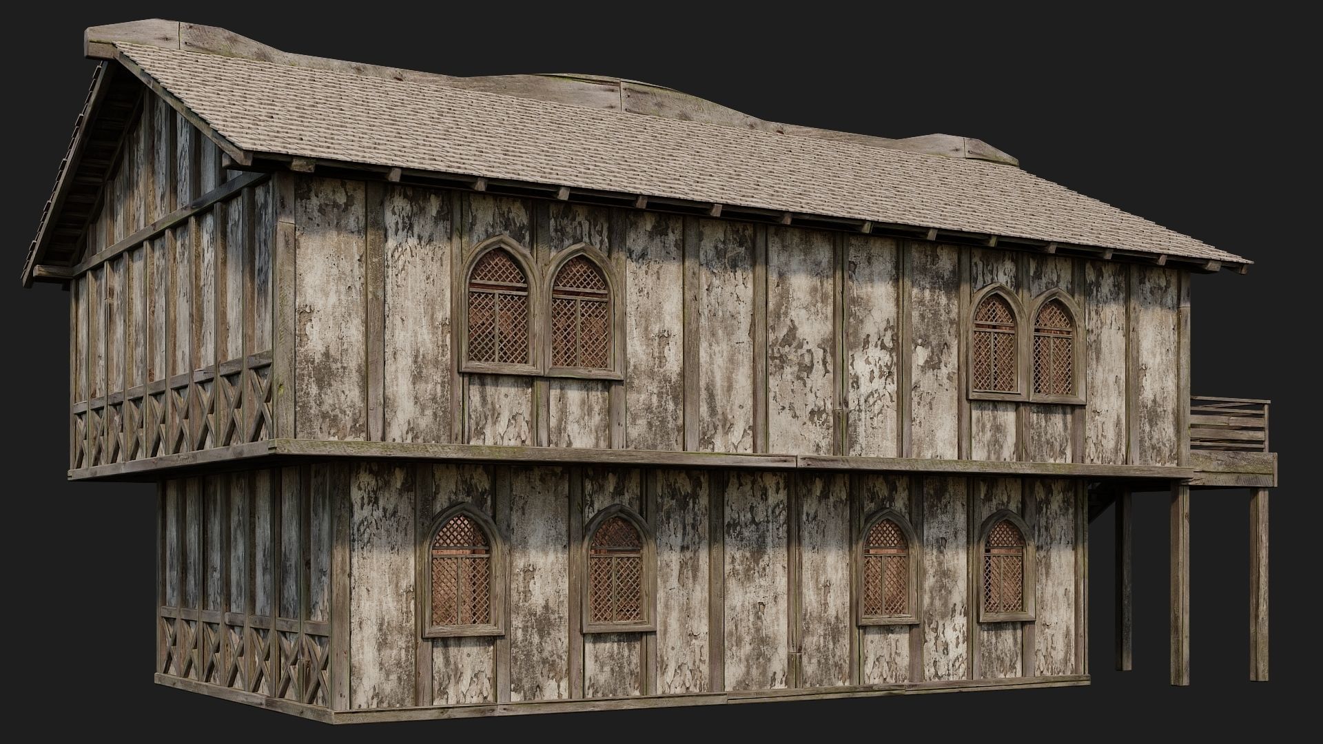 4 Old Medieval Houses Pack 4K Textures GameReady 173 to 176 Low-poly 3D model_13