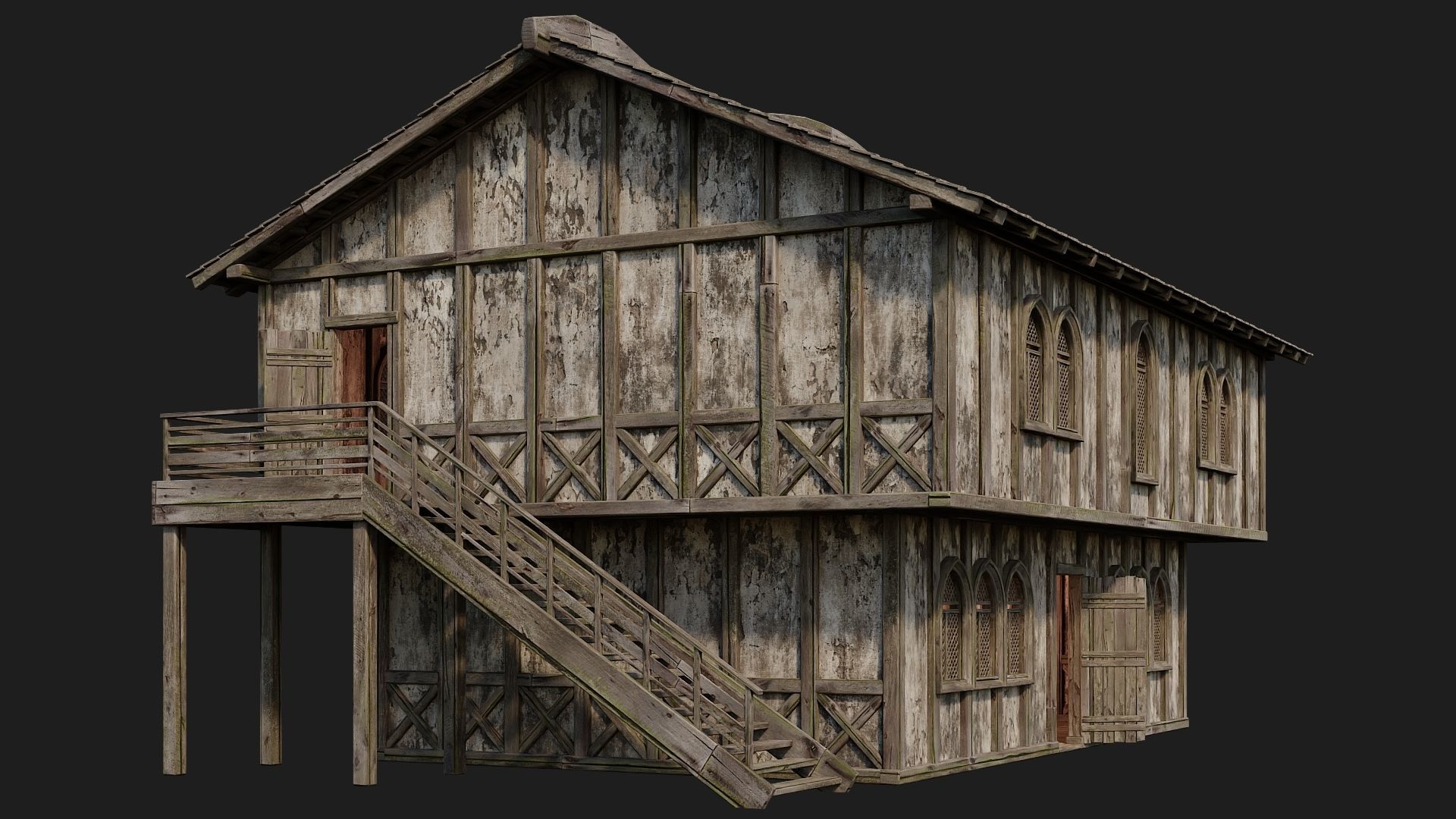 4 Old Medieval Houses Pack 4K Textures GameReady 173 to 176 Low-poly 3D model_16