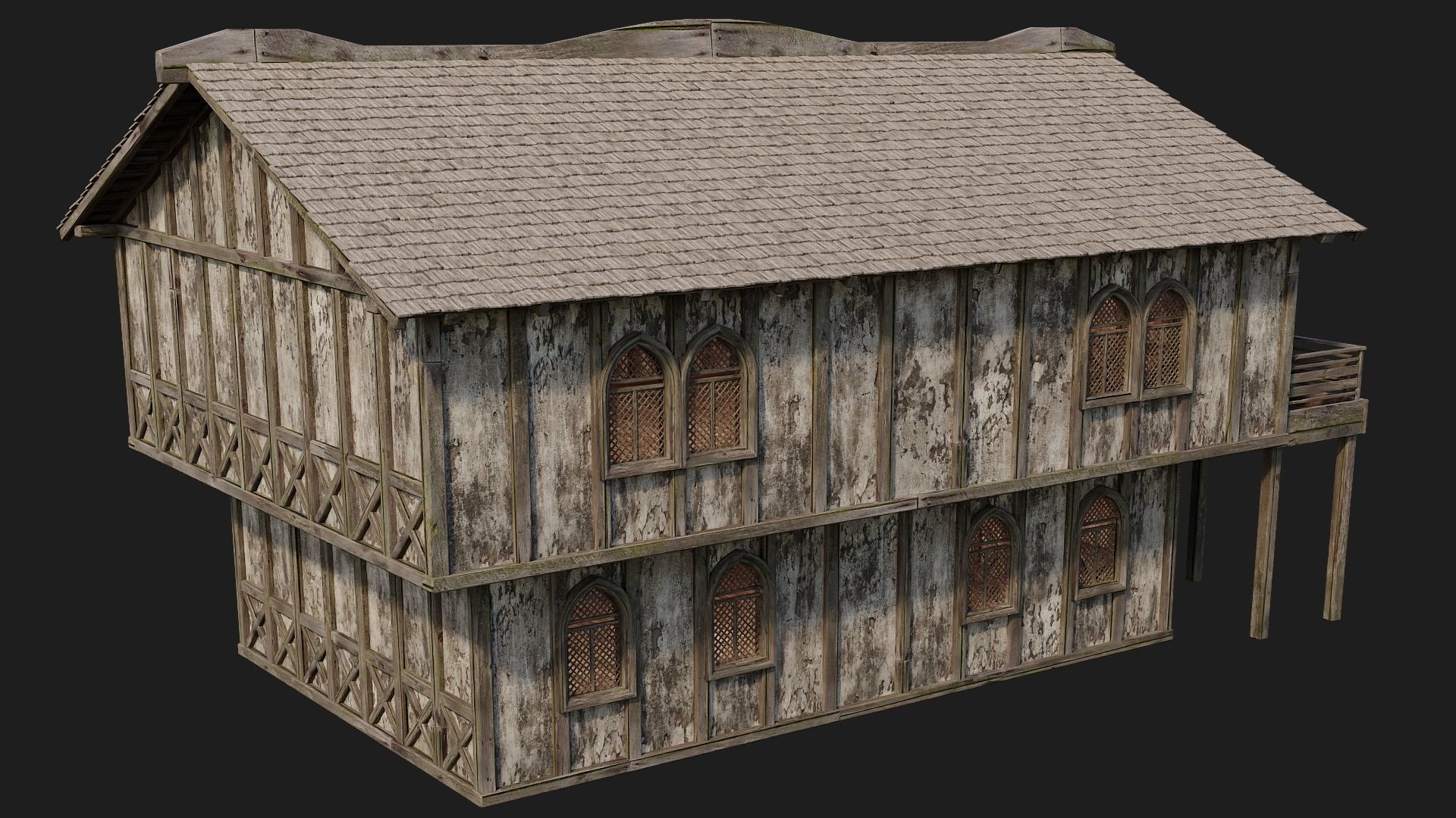 4 Old Medieval Houses Pack 4K Textures GameReady 173 to 176 Low-poly 3D model_19