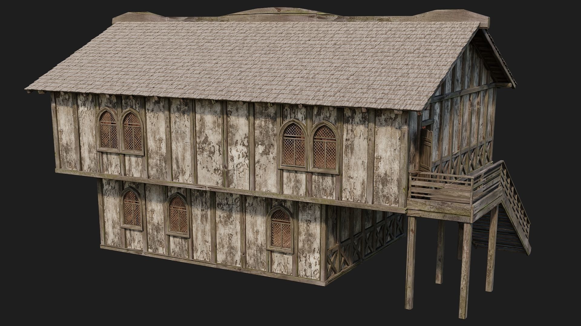 4 Old Medieval Houses Pack 4K Textures GameReady 173 to 176 Low-poly 3D model_31