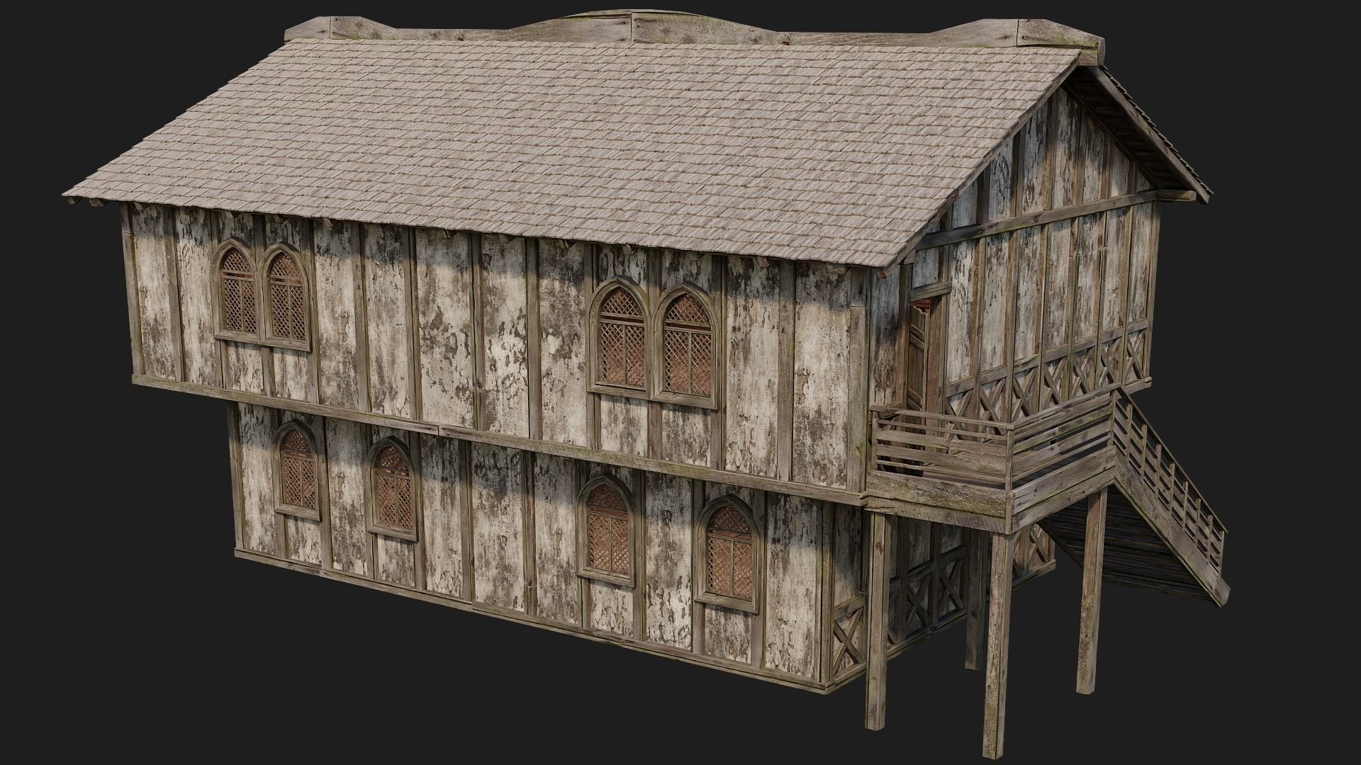 4 Old Medieval Houses Pack 4K Textures GameReady 173 to 176 Low-poly 3D model_11