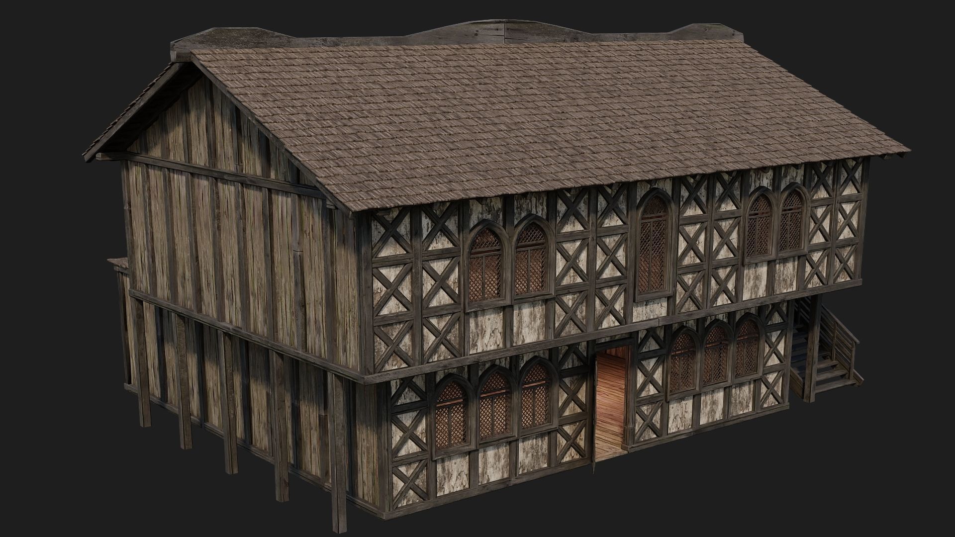 4 Old Medieval Houses Pack 4K Textures GameReady 173 to 176 Low-poly 3D model_28