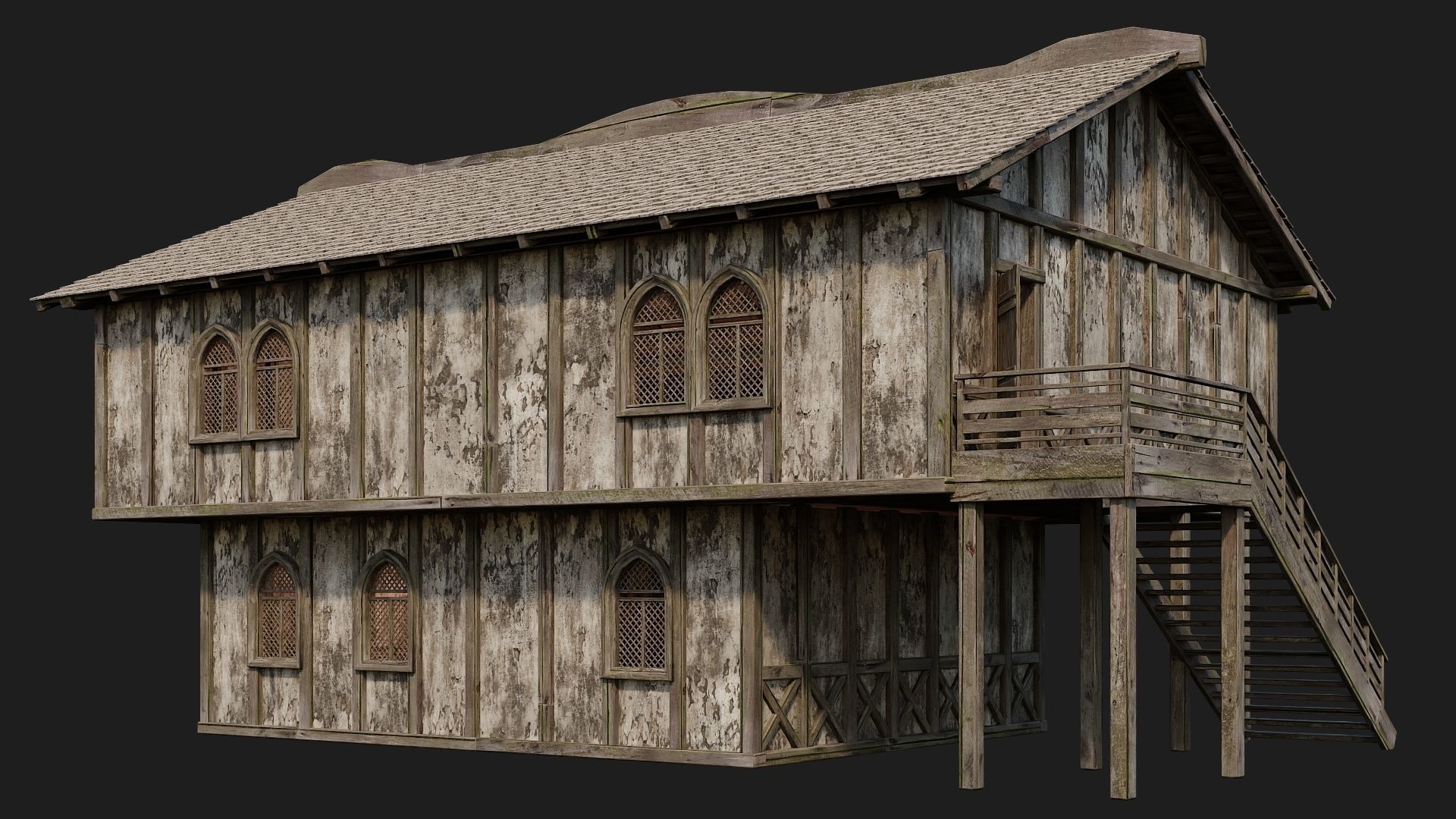 4 Old Medieval Houses Pack 4K Textures GameReady 173 to 176 Low-poly 3D model_36