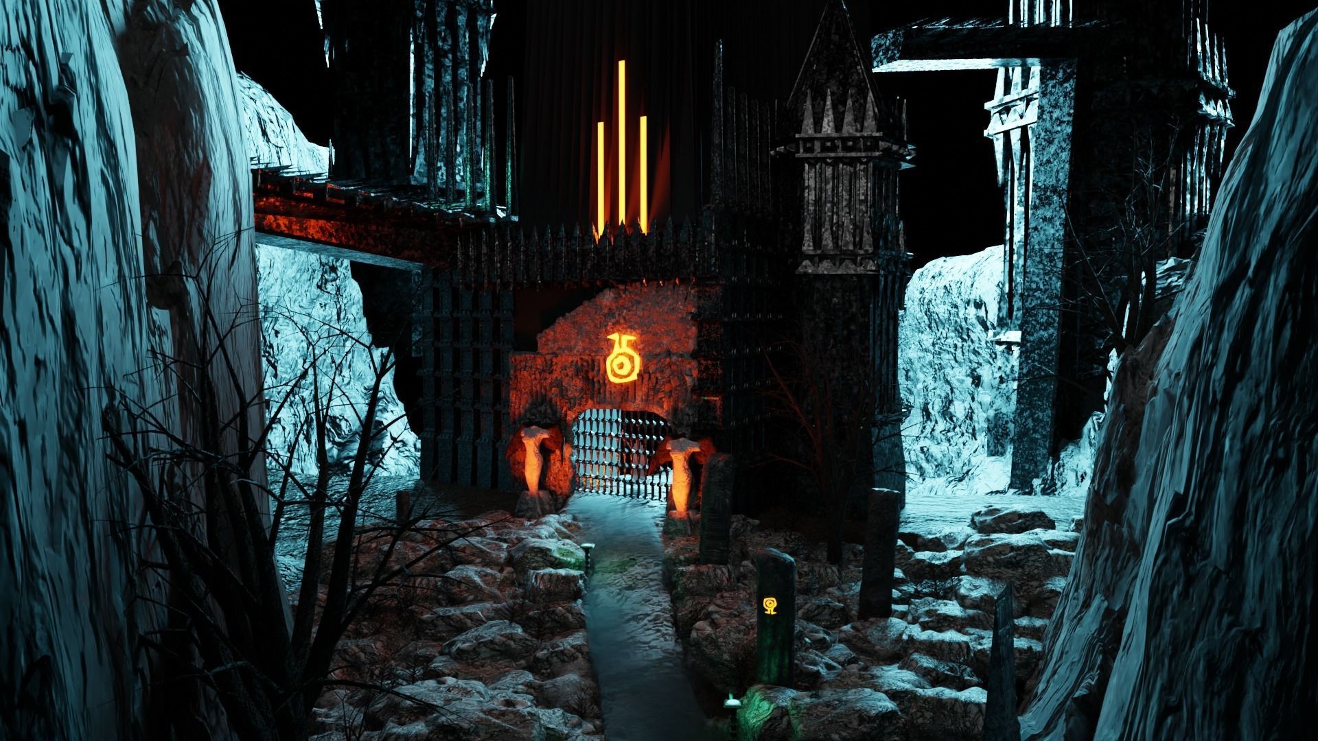 3d Low poly Medieval Dark Castle Scene 3D model_16