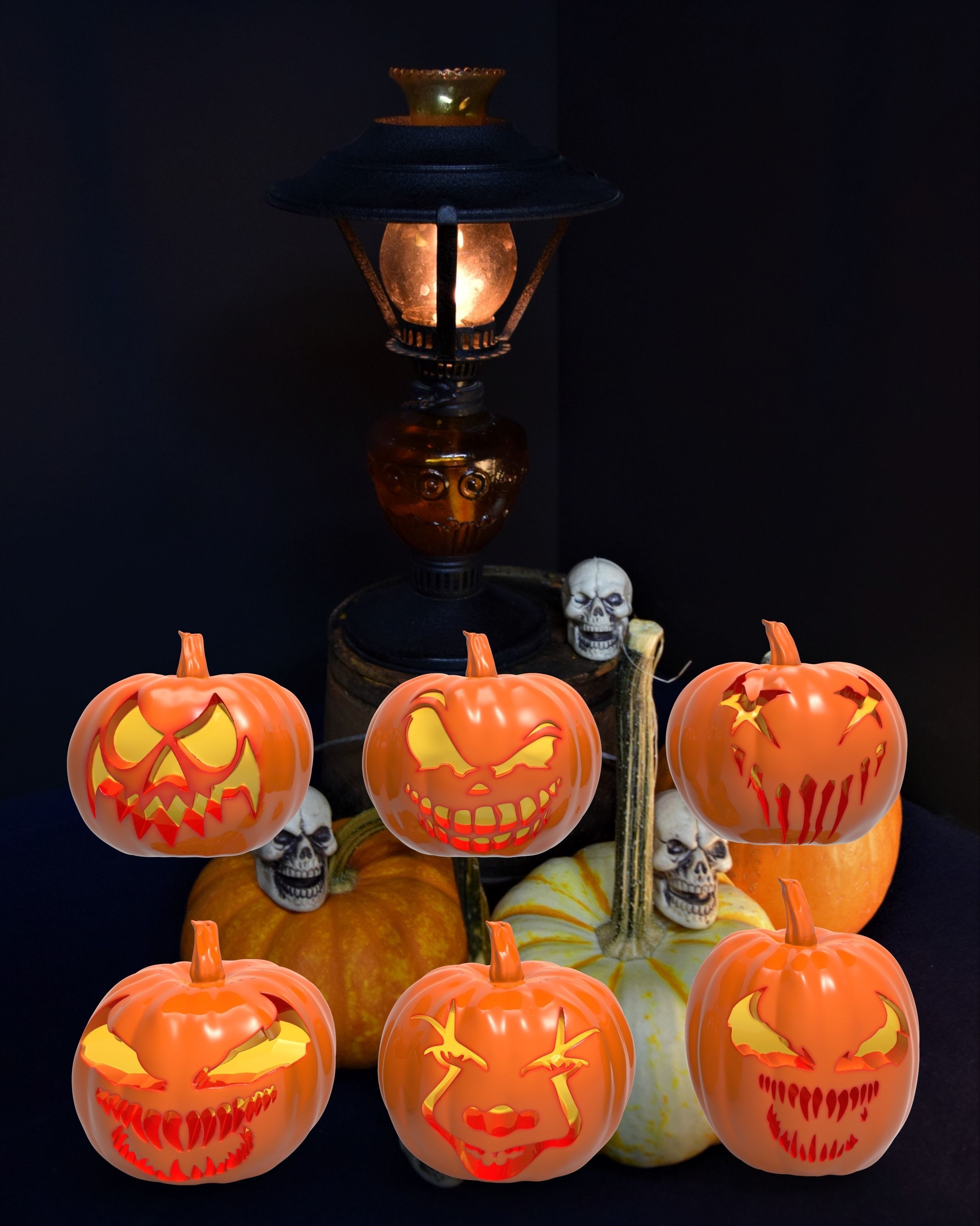 Holloween scary pumpkins pack of 6  3D print model_7