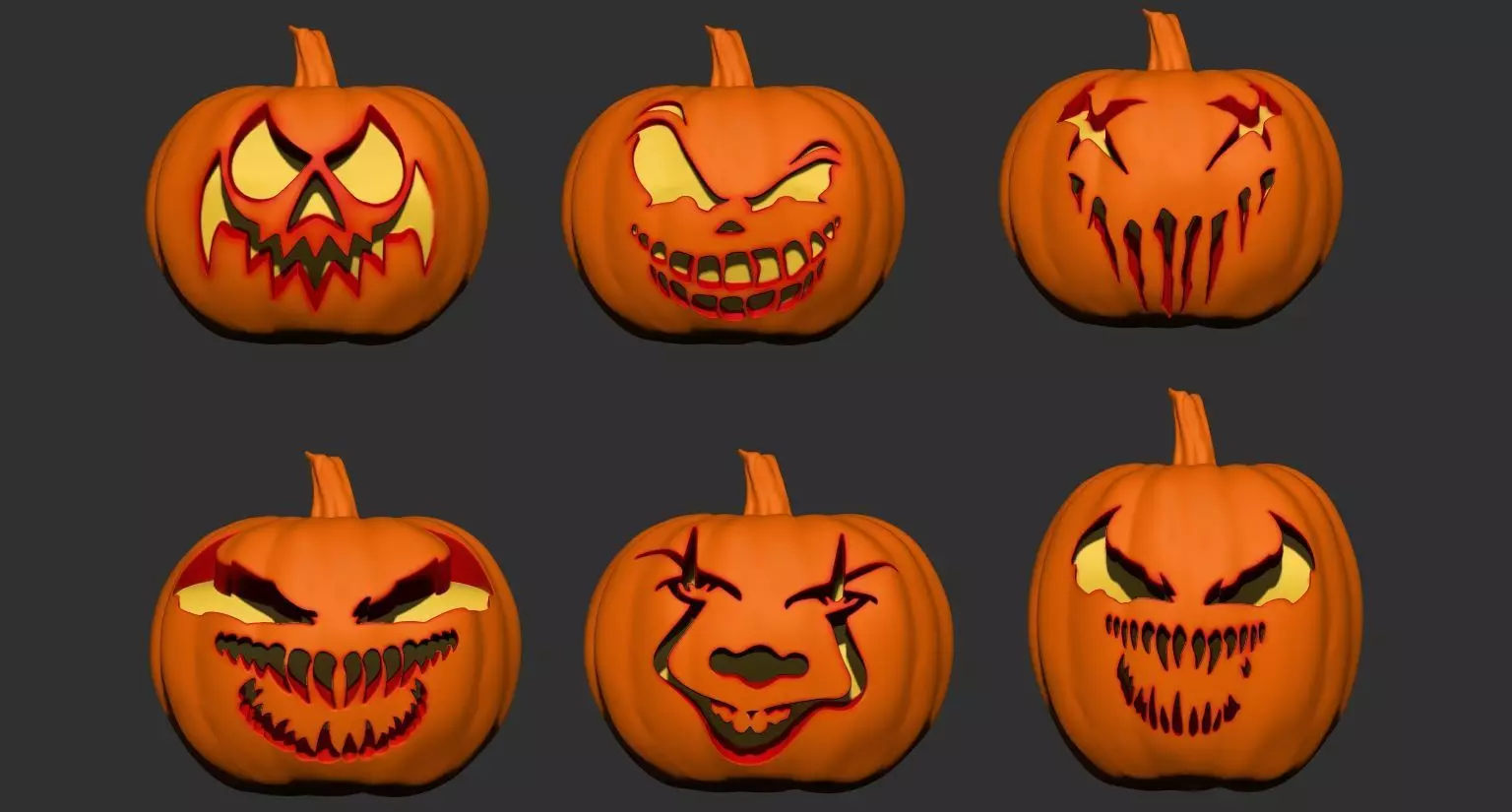 Holloween scary pumpkins pack of 6  3D print model_0