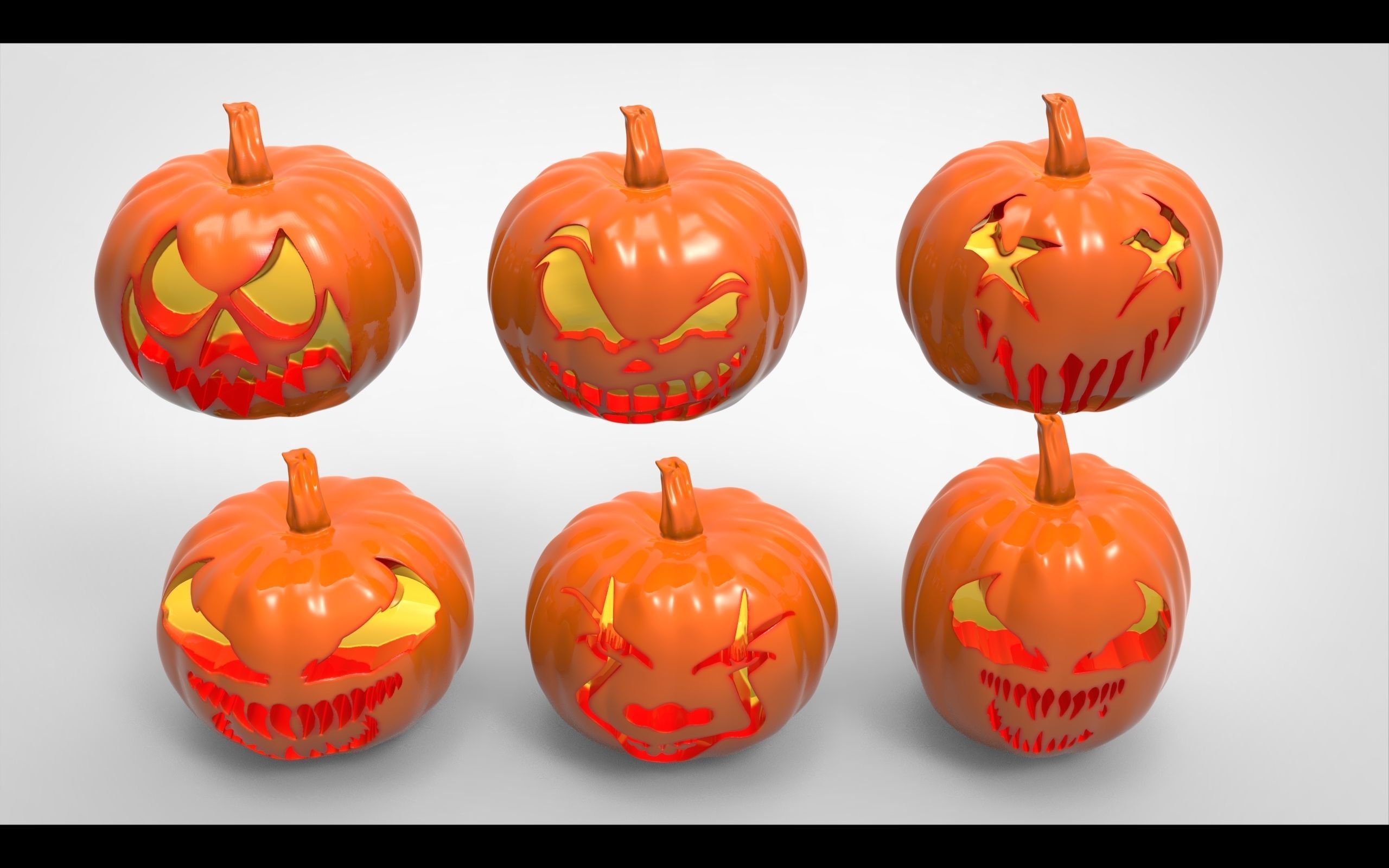 Holloween scary pumpkins pack of 6  3D print model_3