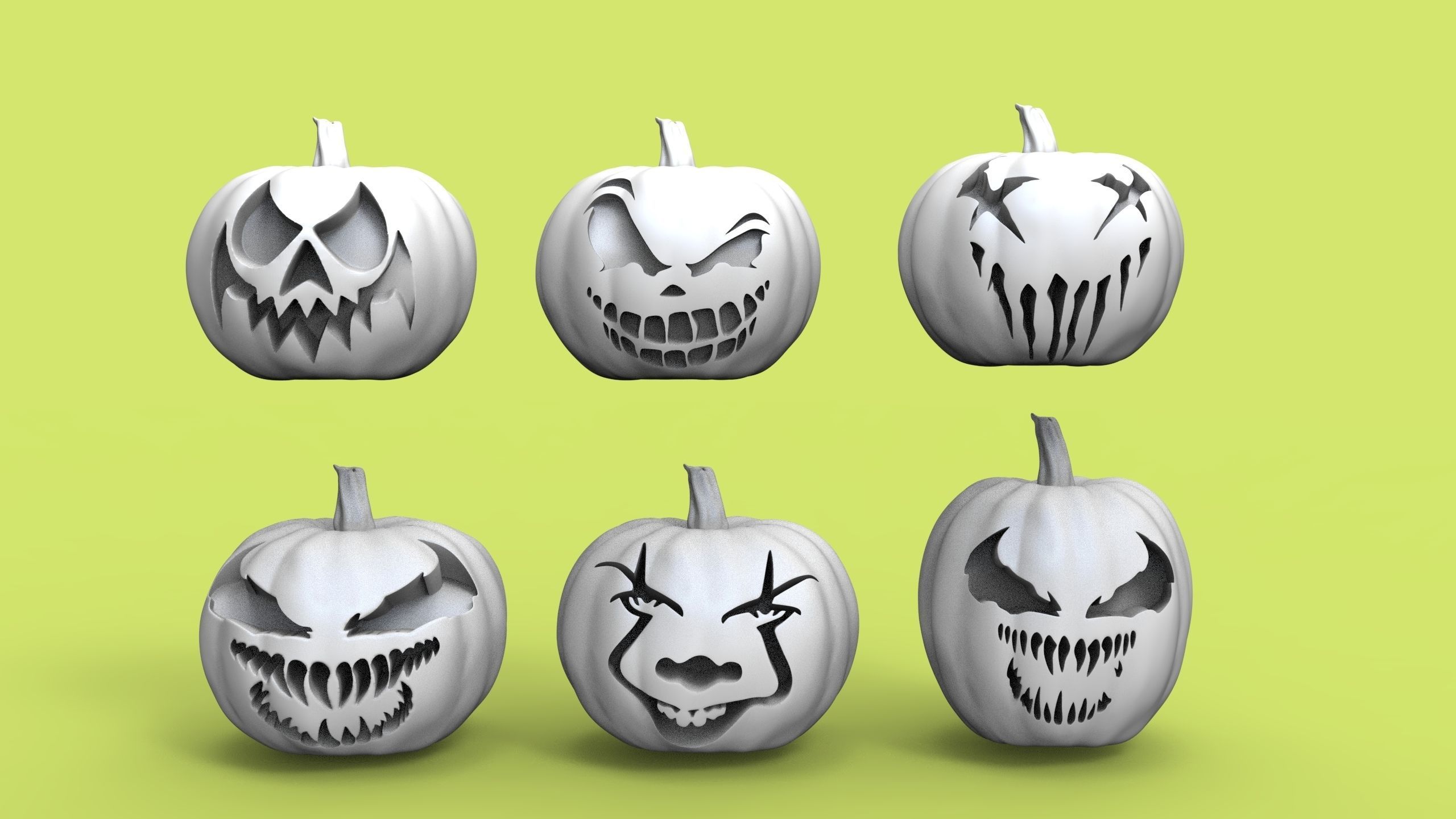 Holloween scary pumpkins pack of 6  3D print model_8