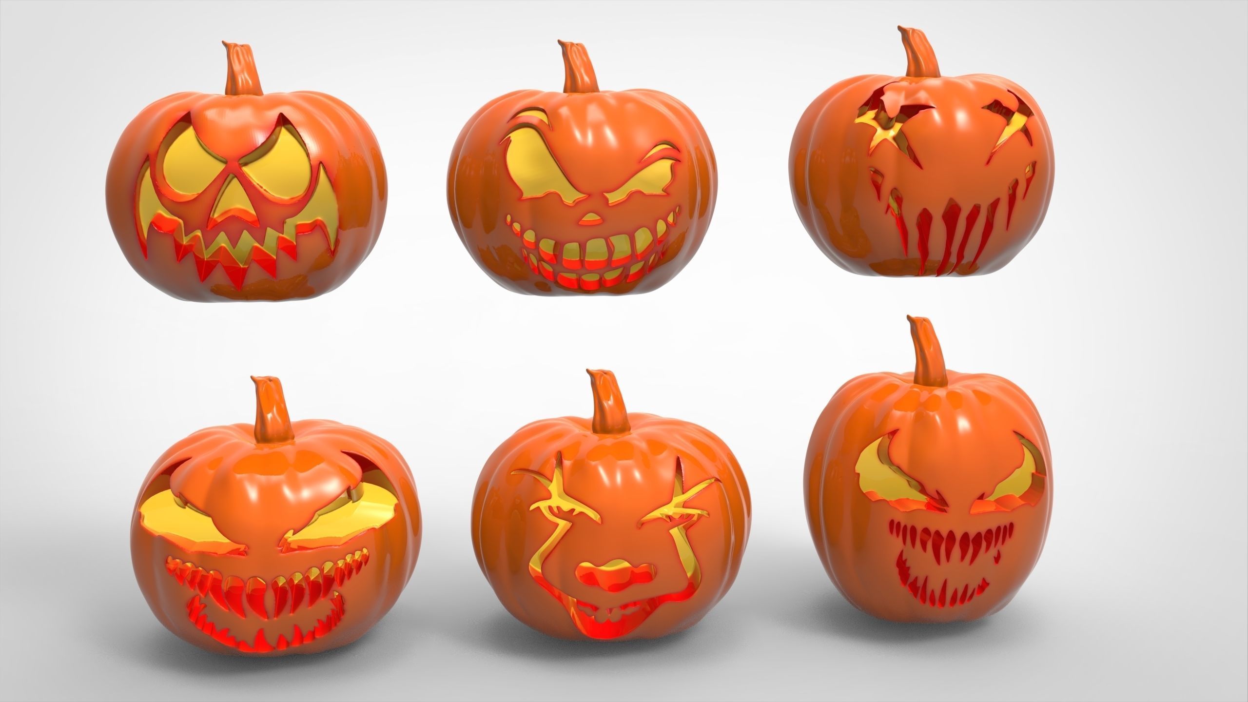Holloween scary pumpkins pack of 6  3D print model_2