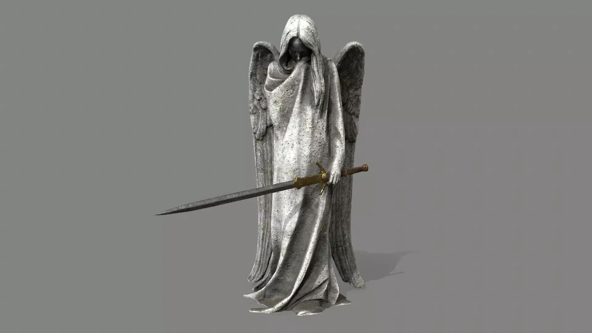 Angel statue of holding sword Low-poly 3D model_0