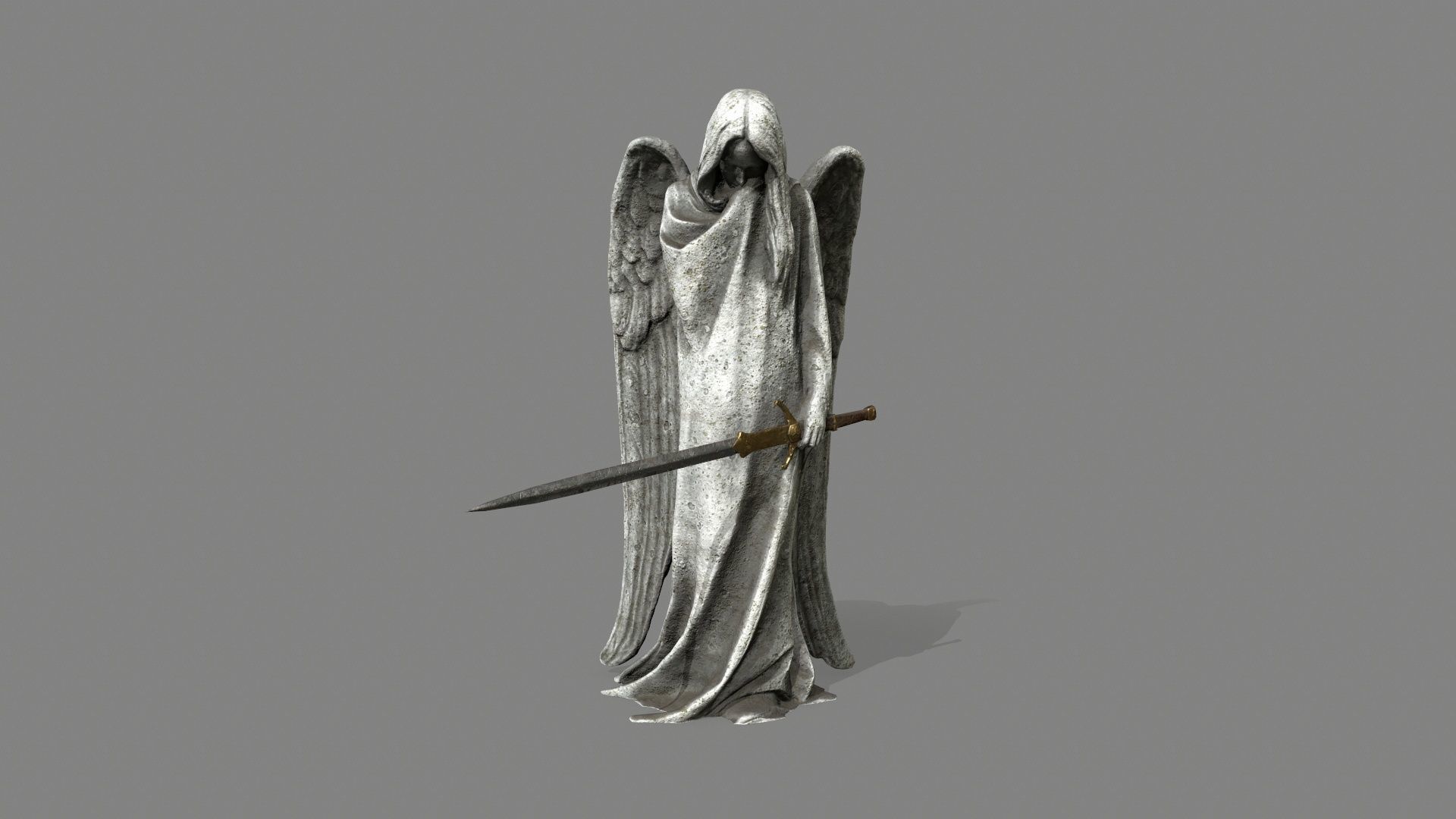 Angel statue of holding sword Low-poly 3D model_10