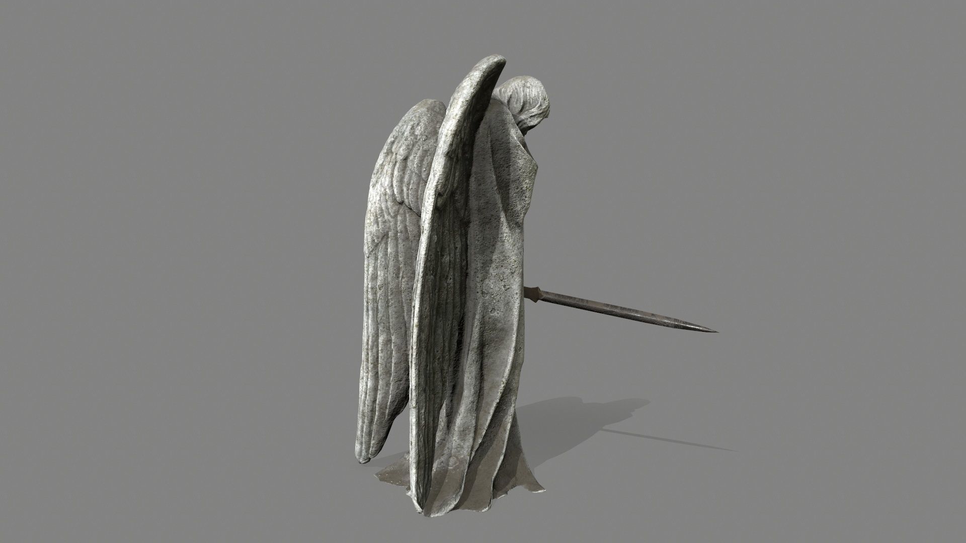 Angel statue of holding sword Low-poly 3D model_8